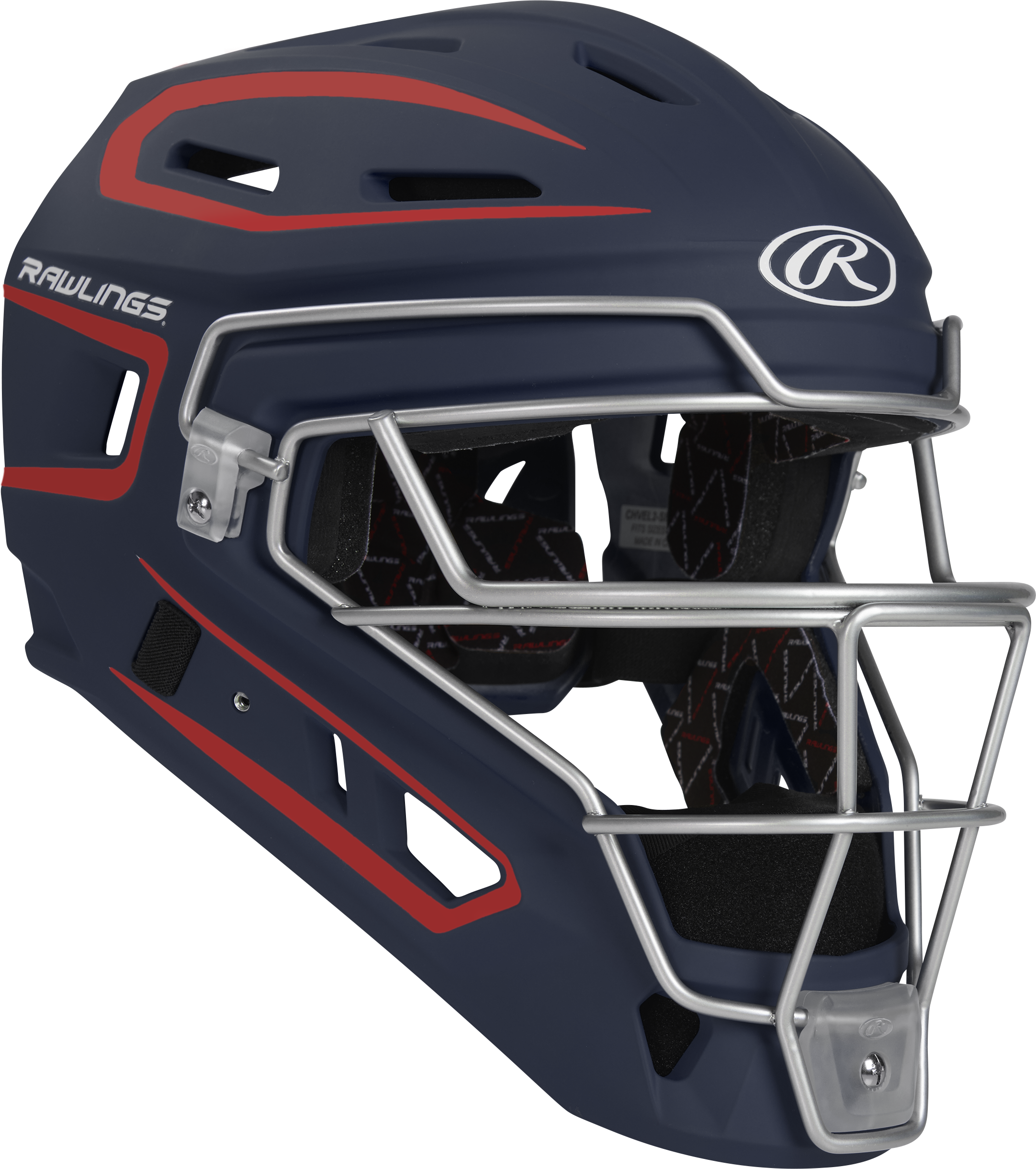 Rawlings Velo 2.0 Matte Junior Catchers Helmet - Navy/Scarlet