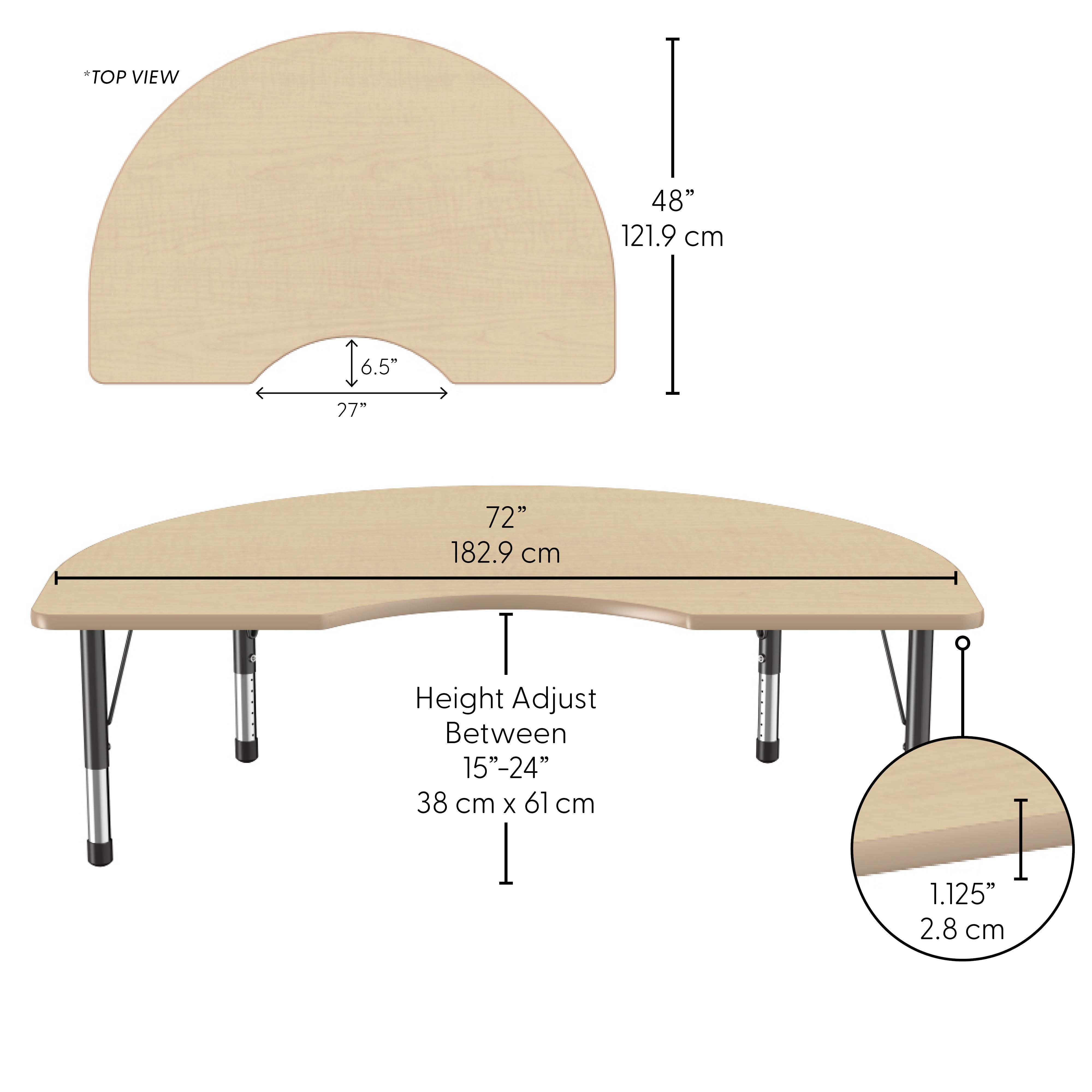 48" x 72" Kidney Thermofused Activity Table with Adjustable Chunky Legs - Maple/Maple/Black