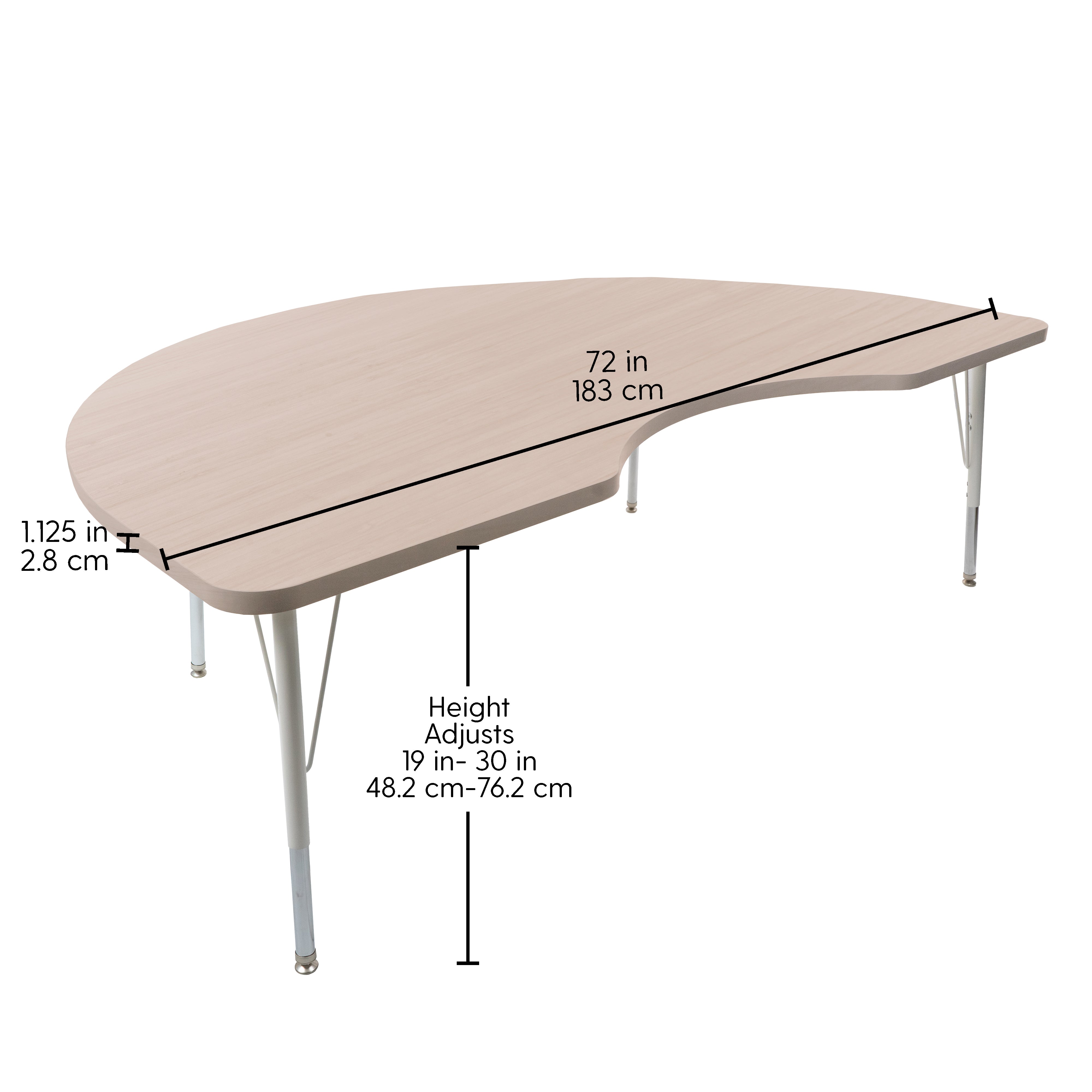 48" x 72" Kidney Thermofused Woodgrain Activity Table with Standard Legs - Asian Sand/White