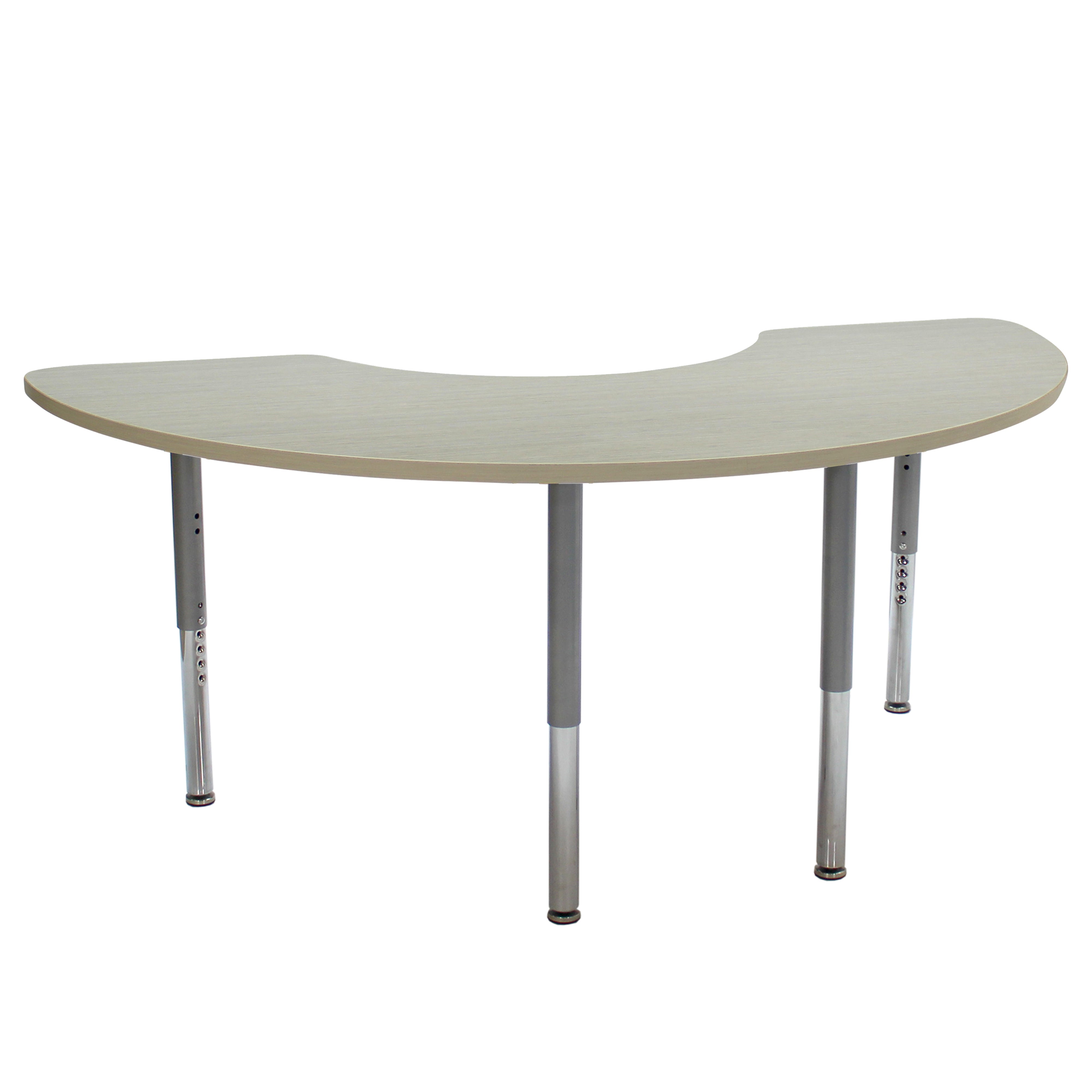 36" x 72" Half Moon La Madera Activity Table with Adjustable Super Legs - Asian Sand/Silver