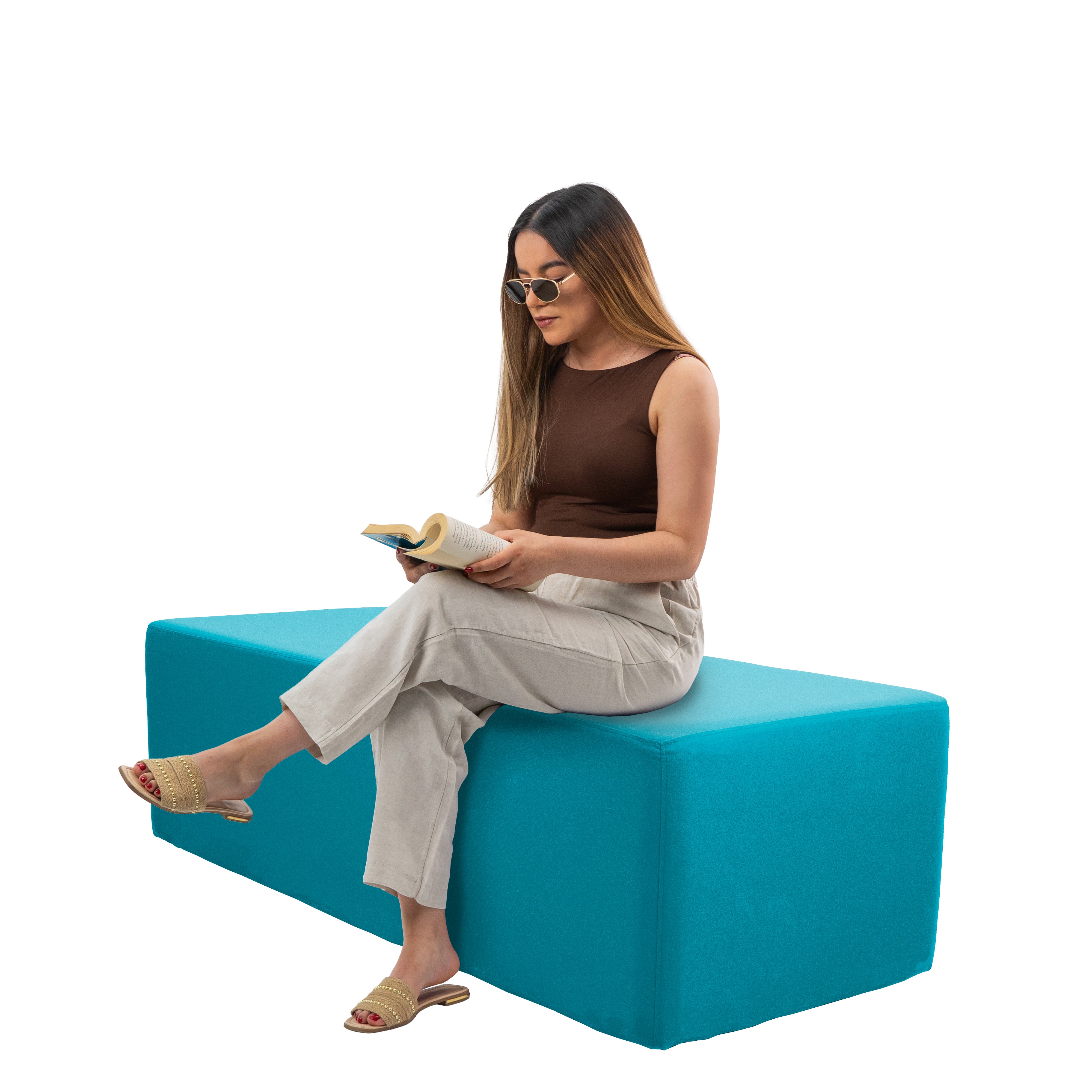 Outdoor 24" x 60" Rectangle Ottoman with Sunbrella®, 18" H - Canvas Aruba