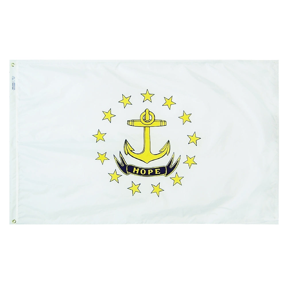 Rhode Island State Flag 4x6 ft. Nylon SolarGuard Nyl-Glo 100% Made in USA to Official State Design Specifications.