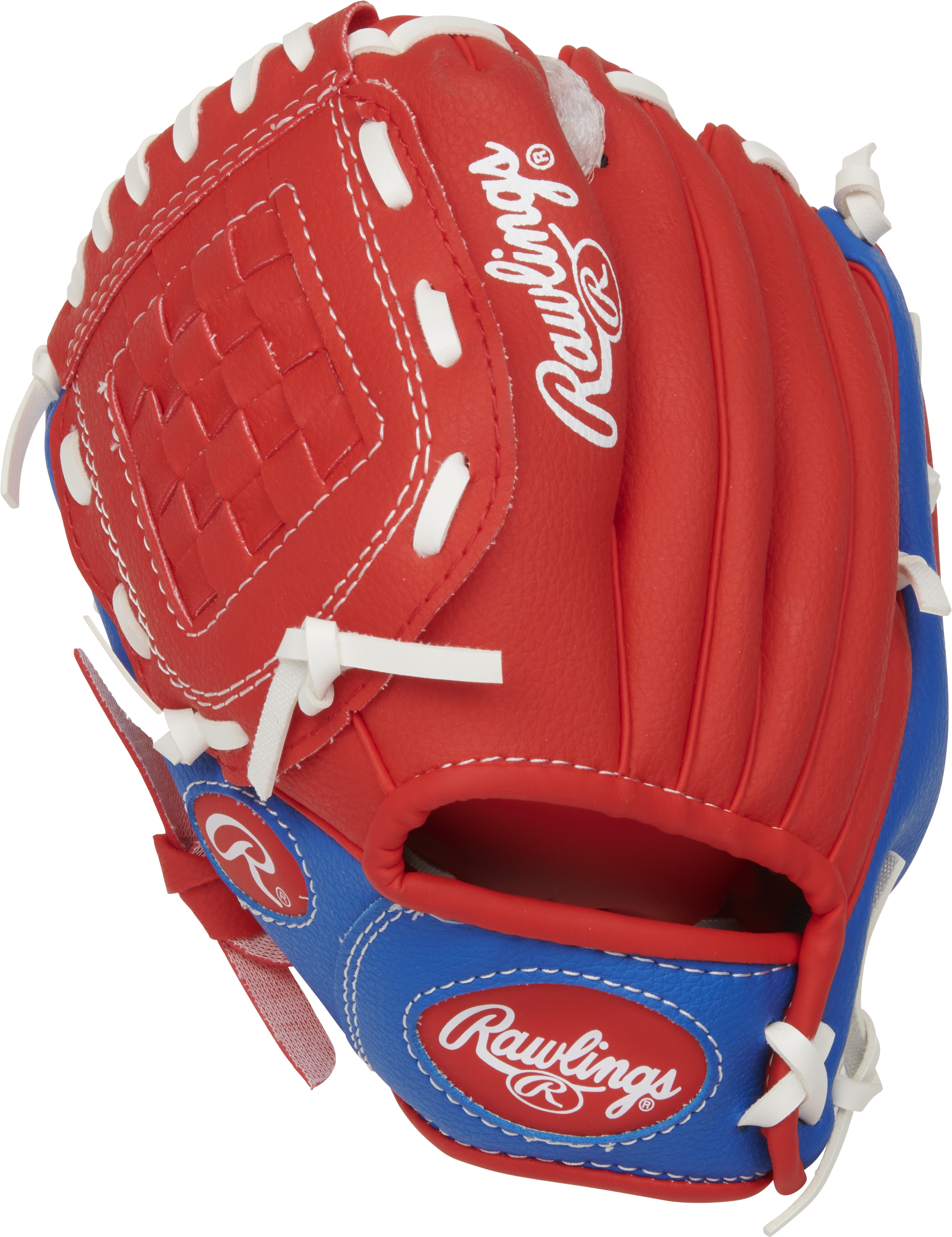 Rawlings Players Series Youth 9-Inch Baseball Glove W/Ball - Left Hand Thrower - Scarlet/Royal