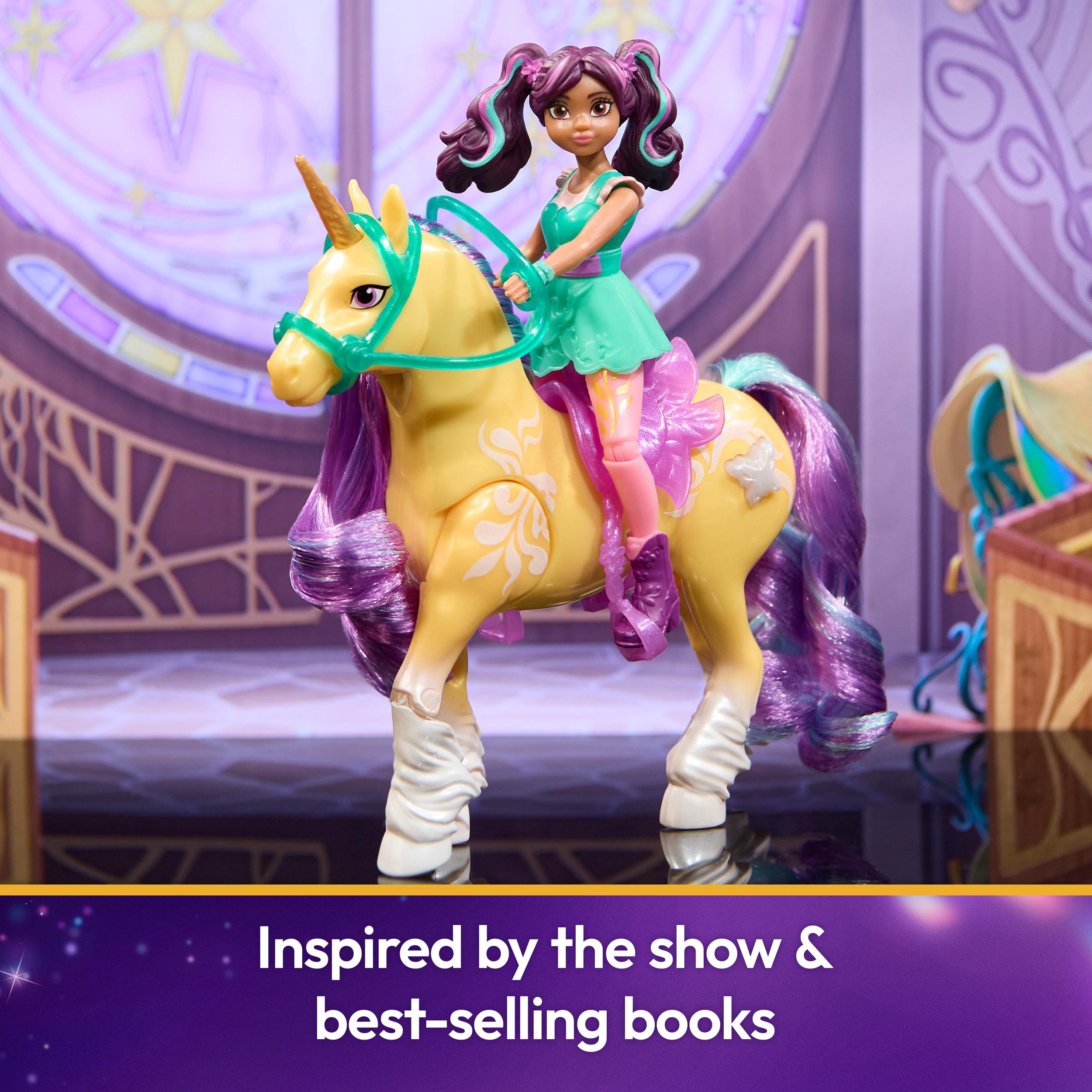 Unicorn Academy, Ava & Plant Magic Leaf with Light-up Effect, 2 Riding Accessories, Dolls & Unicorn Toys for Girls Ages 4 and up