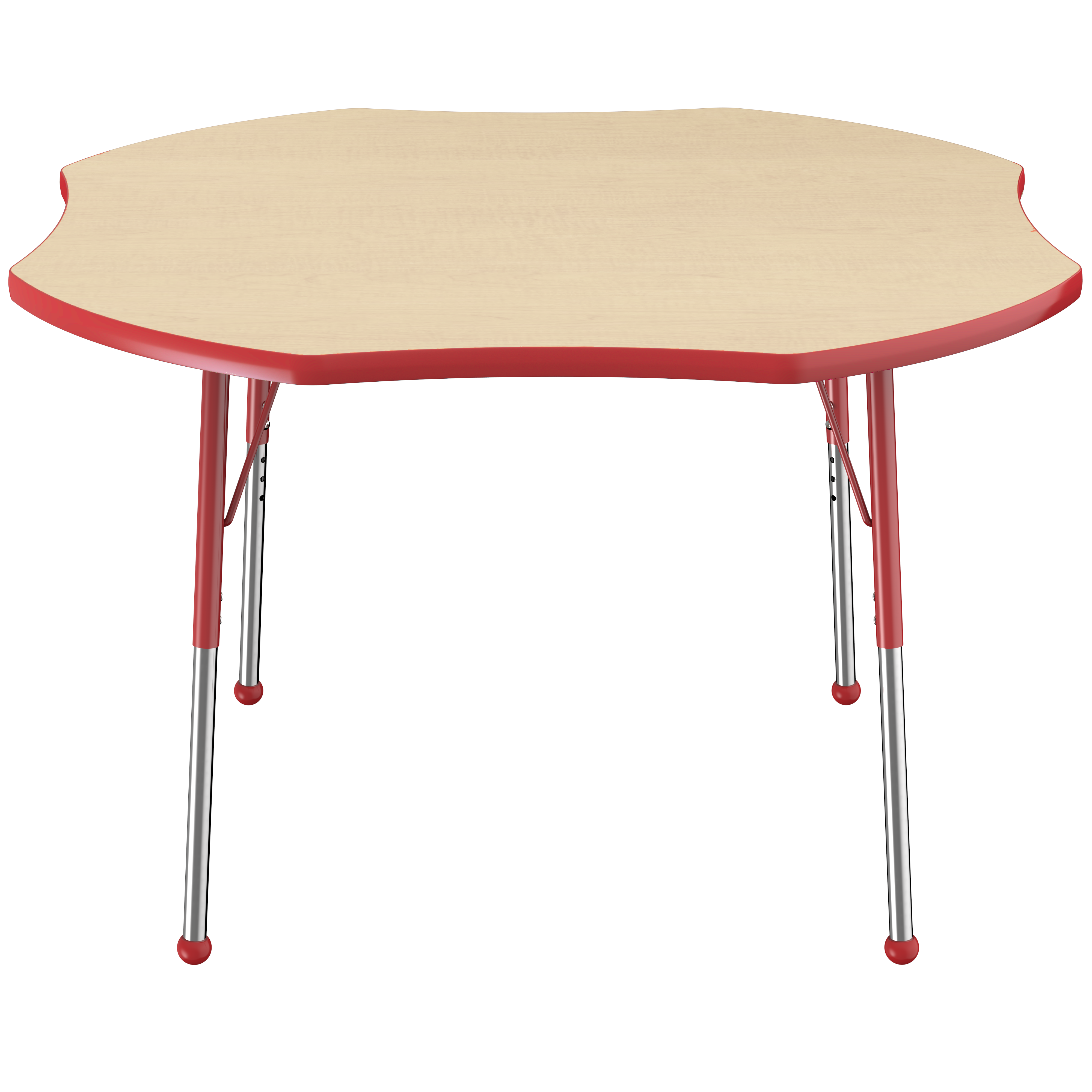 48" x 48" Clover T-Molding Activity Table with Adjustable Standard Ball Glide Legs - Maple/Red