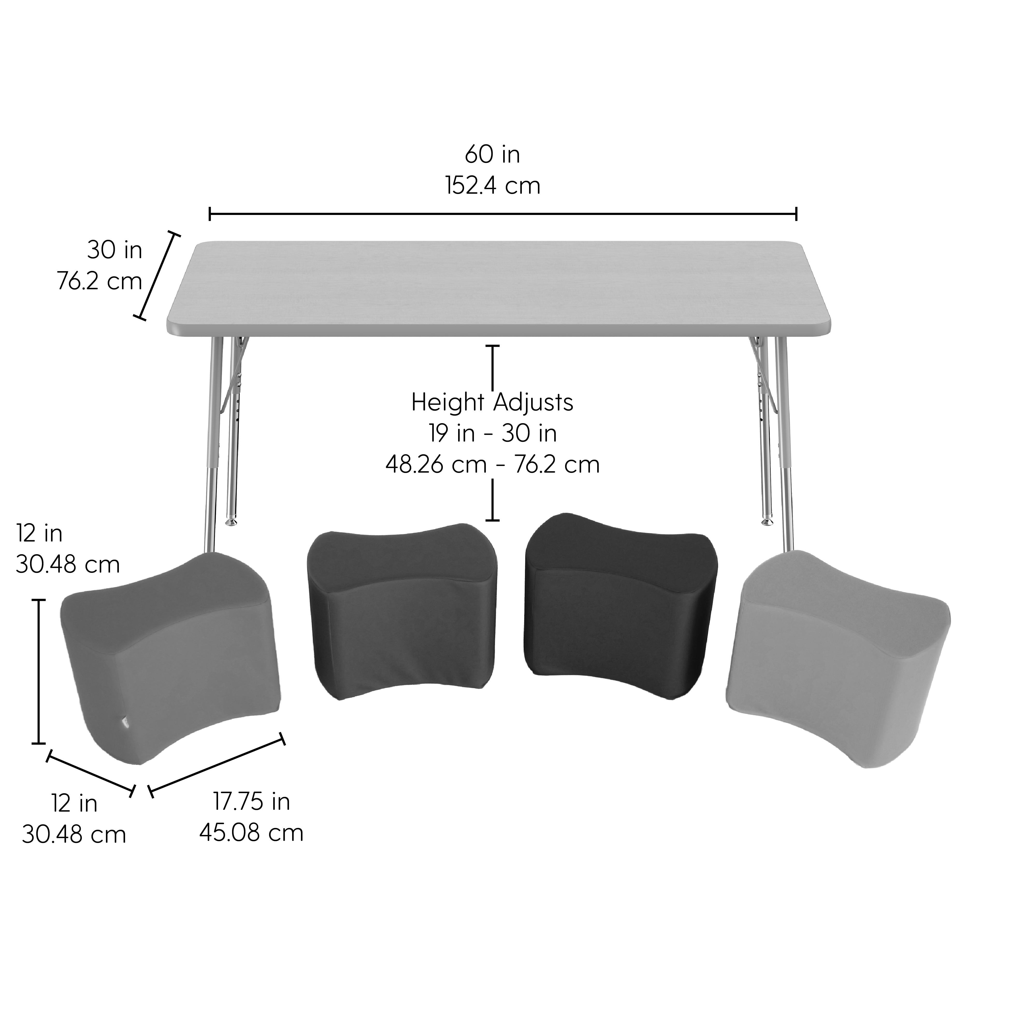 30" x 60" Rectangle Thermofused Activity Table with Standard Swivel Legs and Butterfly Seating 12" Height, 5-Piece Set - Gray/Seafoam/Silver/Contemporary