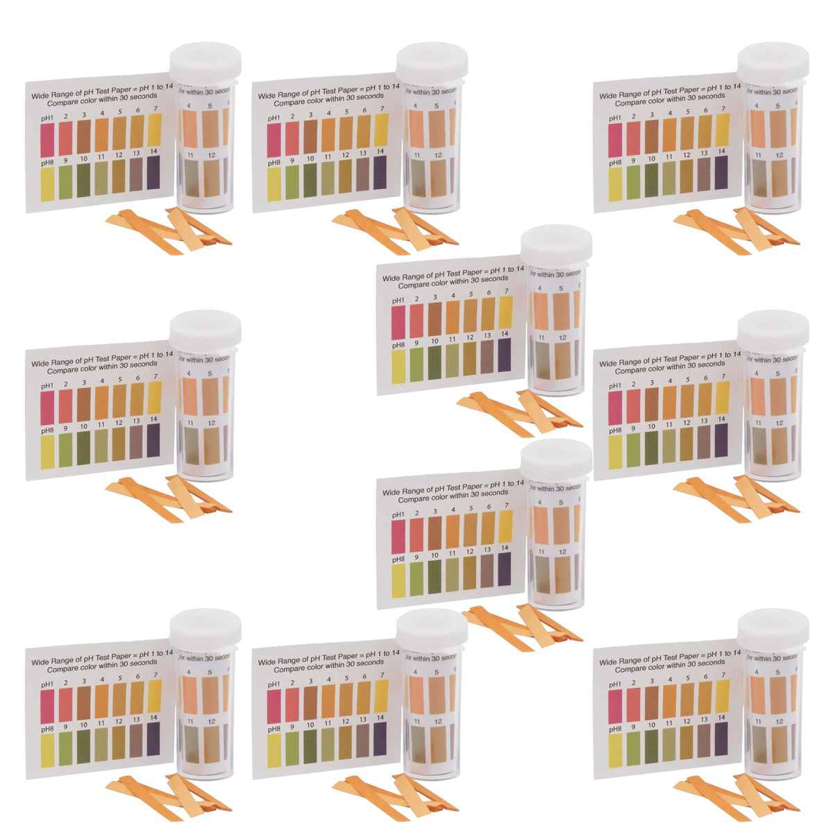 Wide-Range pH Test Paper Range 1-14, with 100 Strips, Pack of 10