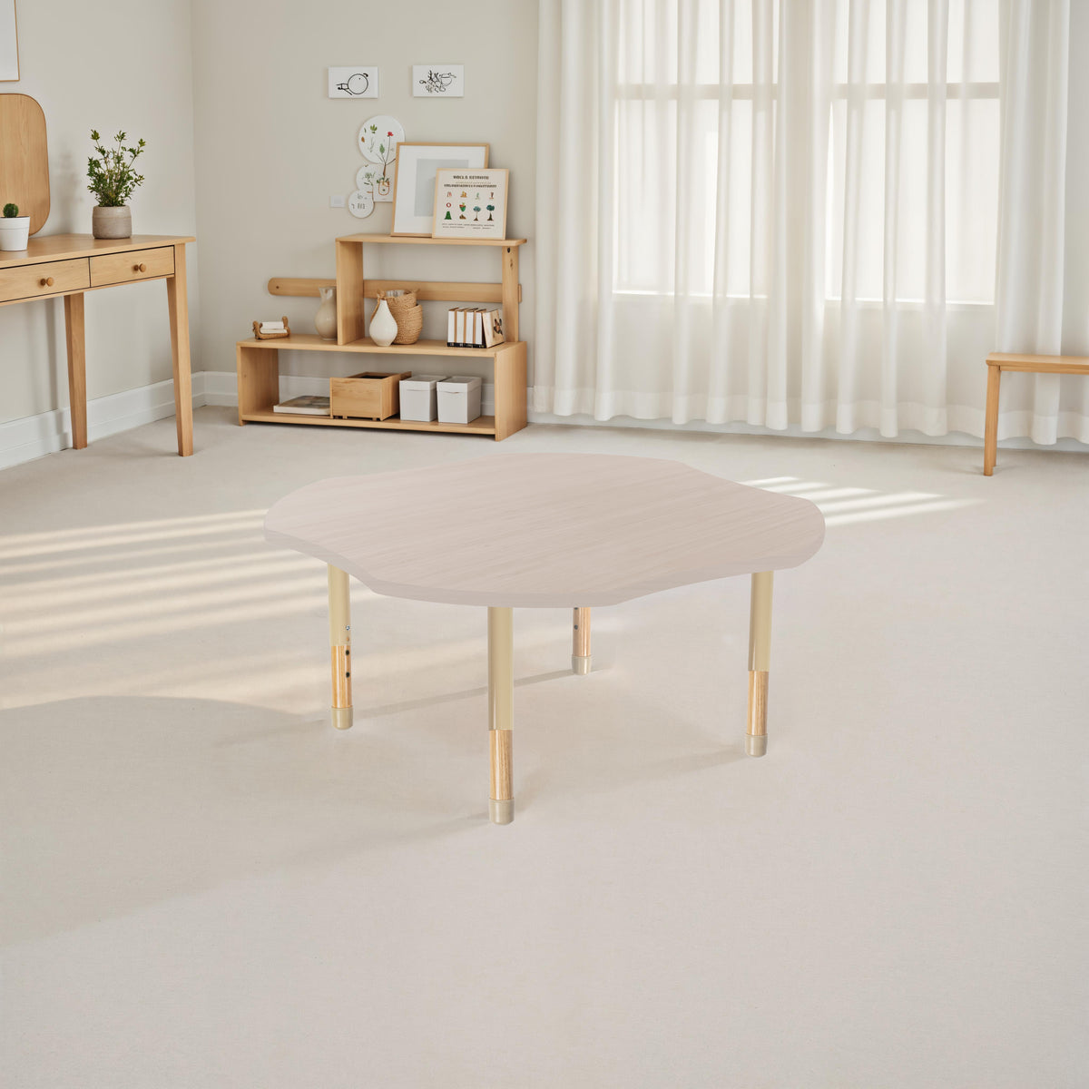 48" x 48" Clover Thermofused Activity Table with Adjustable Chunky Wood Legs - Asian Sand/Sand/Natural