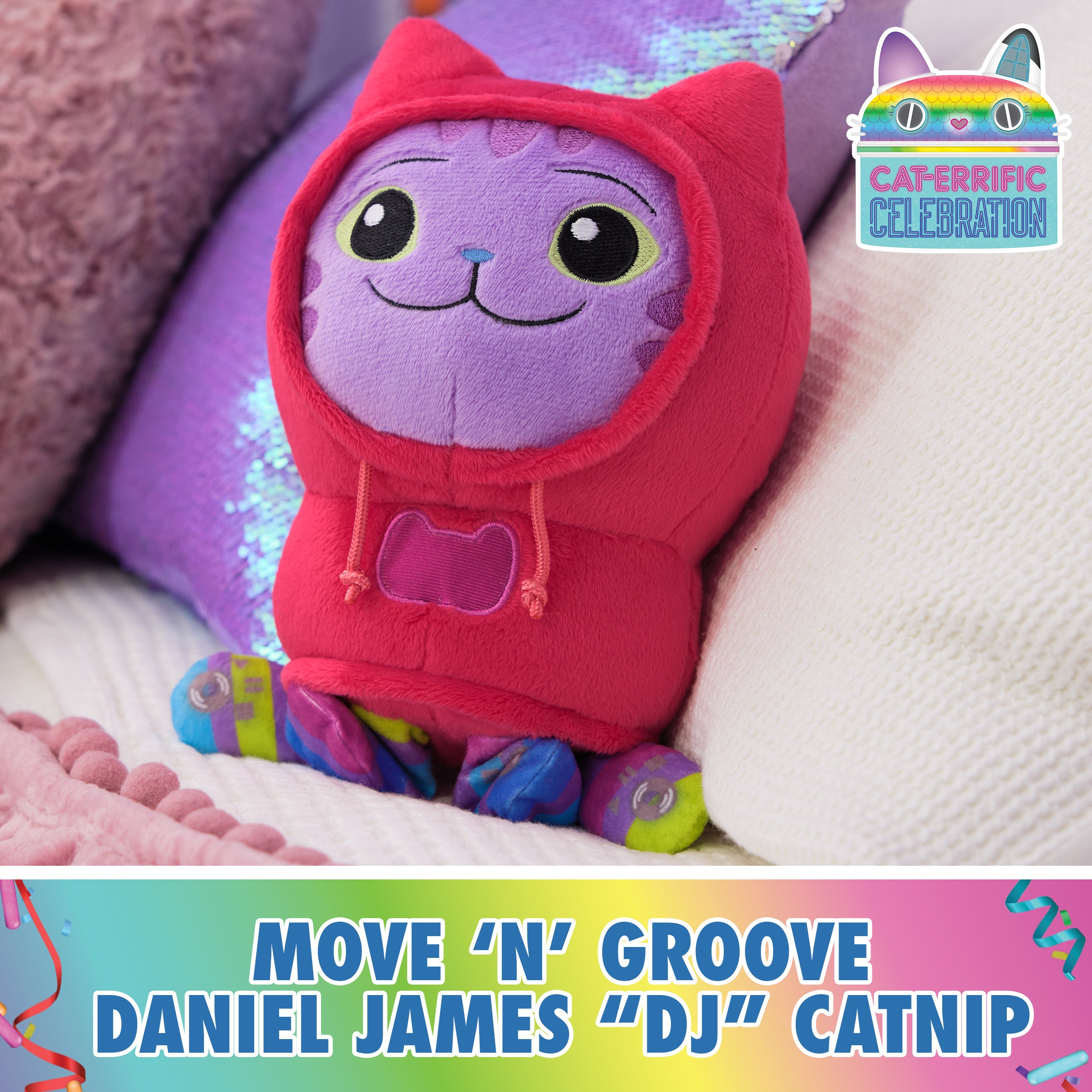Gabby’s Dollhouse, Move & Groove Daniel James DJ Catnip Plush Toy, 10-Inch Tall Stuffed Animal with Moving Arms, Kids Toys for Girls & Boys Ages 3+