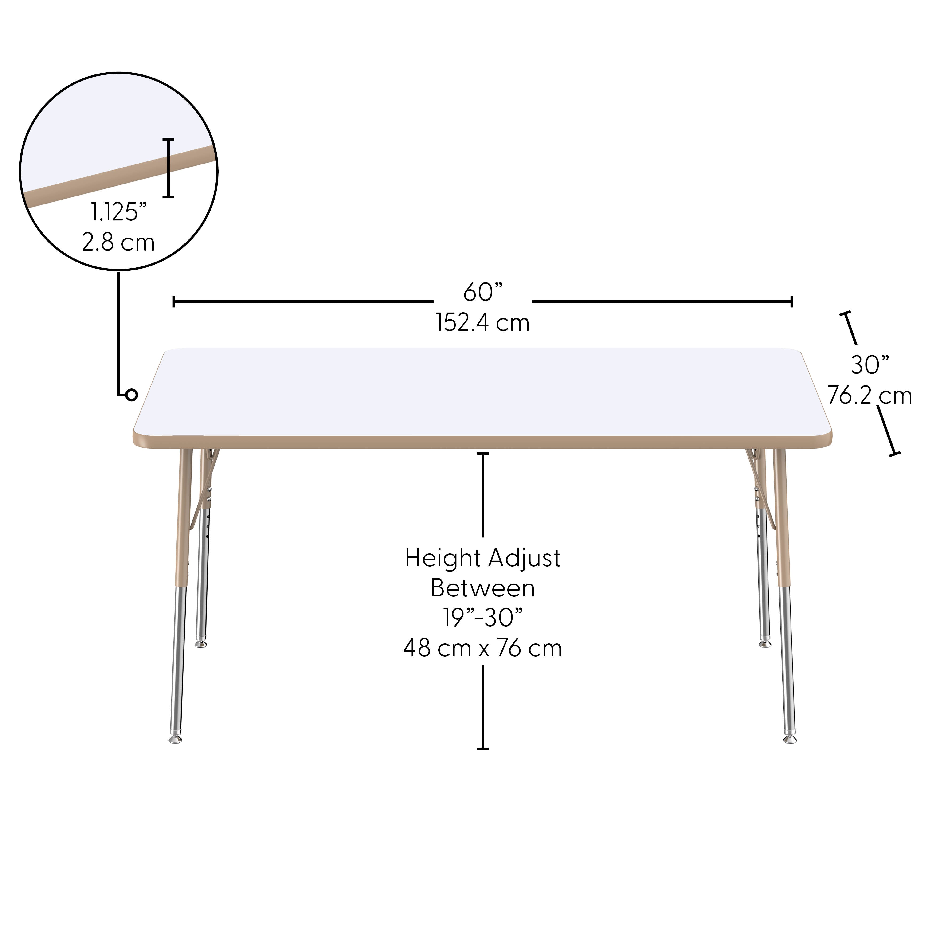 30" x 60" Rectangle Dry-Erase Activity Table with Adjustable Standard Swivel Glide Legs - Whiteboard/Sand