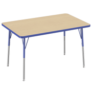 30" x 48" Rectangle T-Molding Activity Table with Adjustable Standard Swivel Glide Legs - Maple/Blue