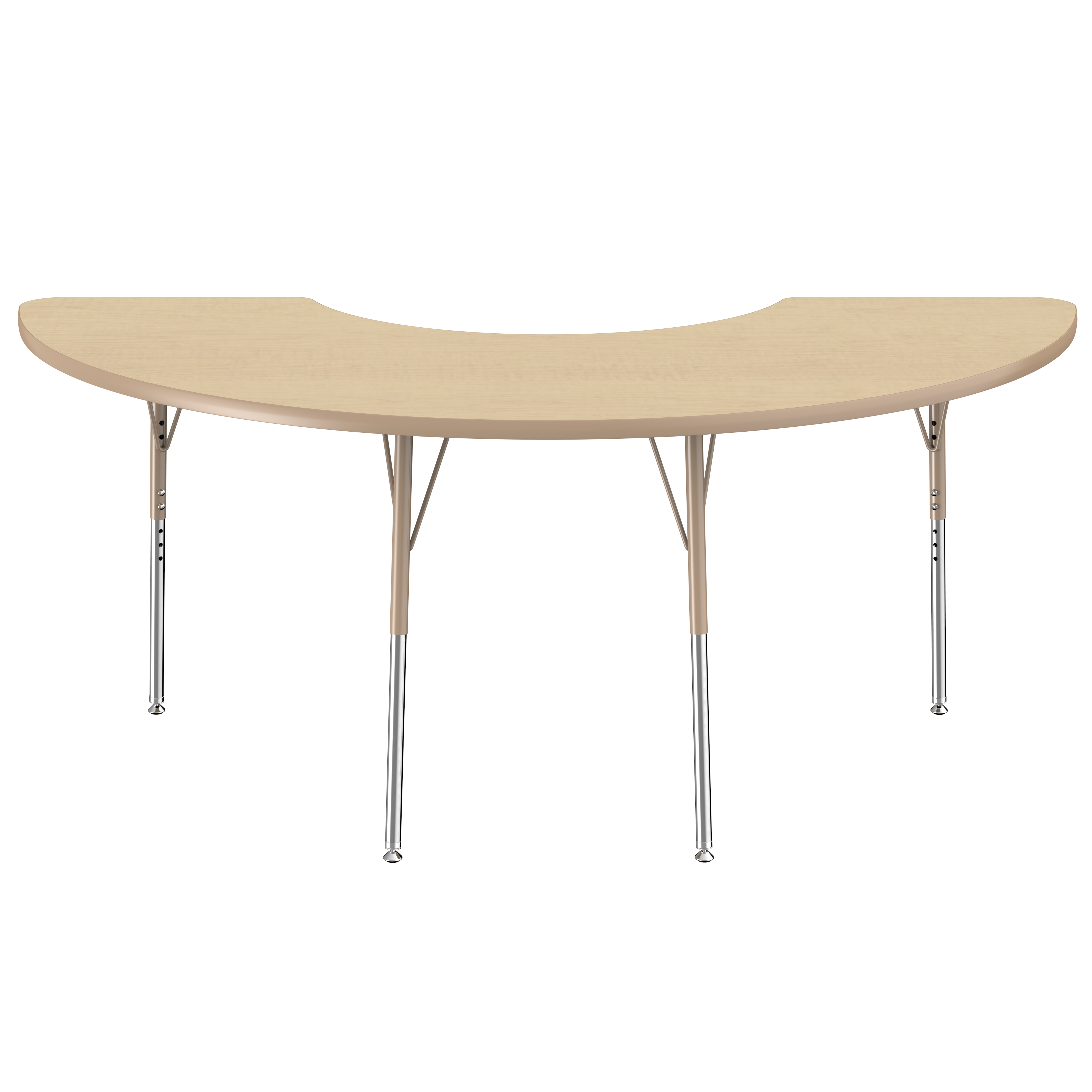 36" x 72" Half Moon T-Molding Activity Table with Adjustable Standard Swivel Glide Legs - Maple/Sand