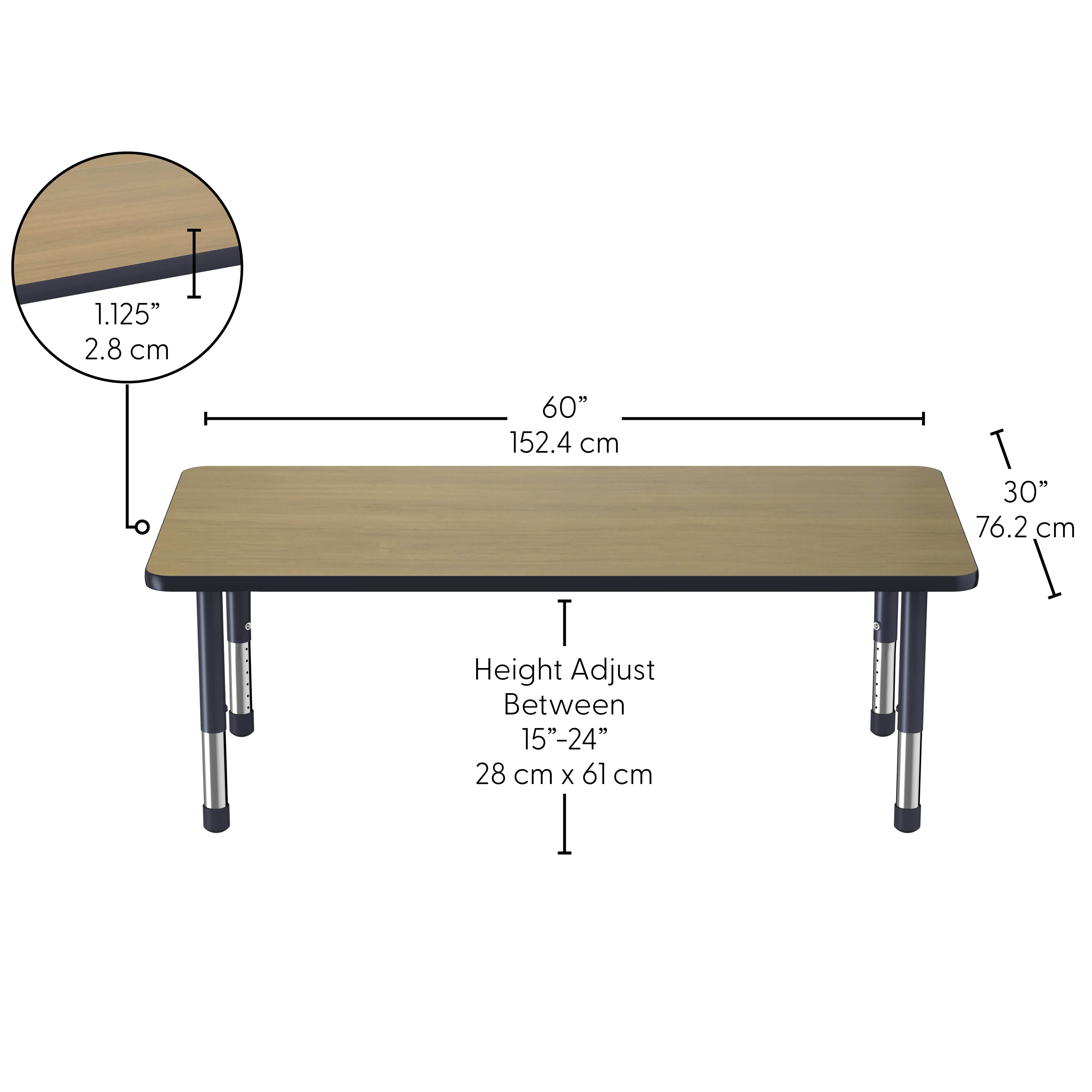 30" x 60" Rectangle Thermofused Activity Table with Adjustable Chunky Legs - Pasadena Oak/Navy