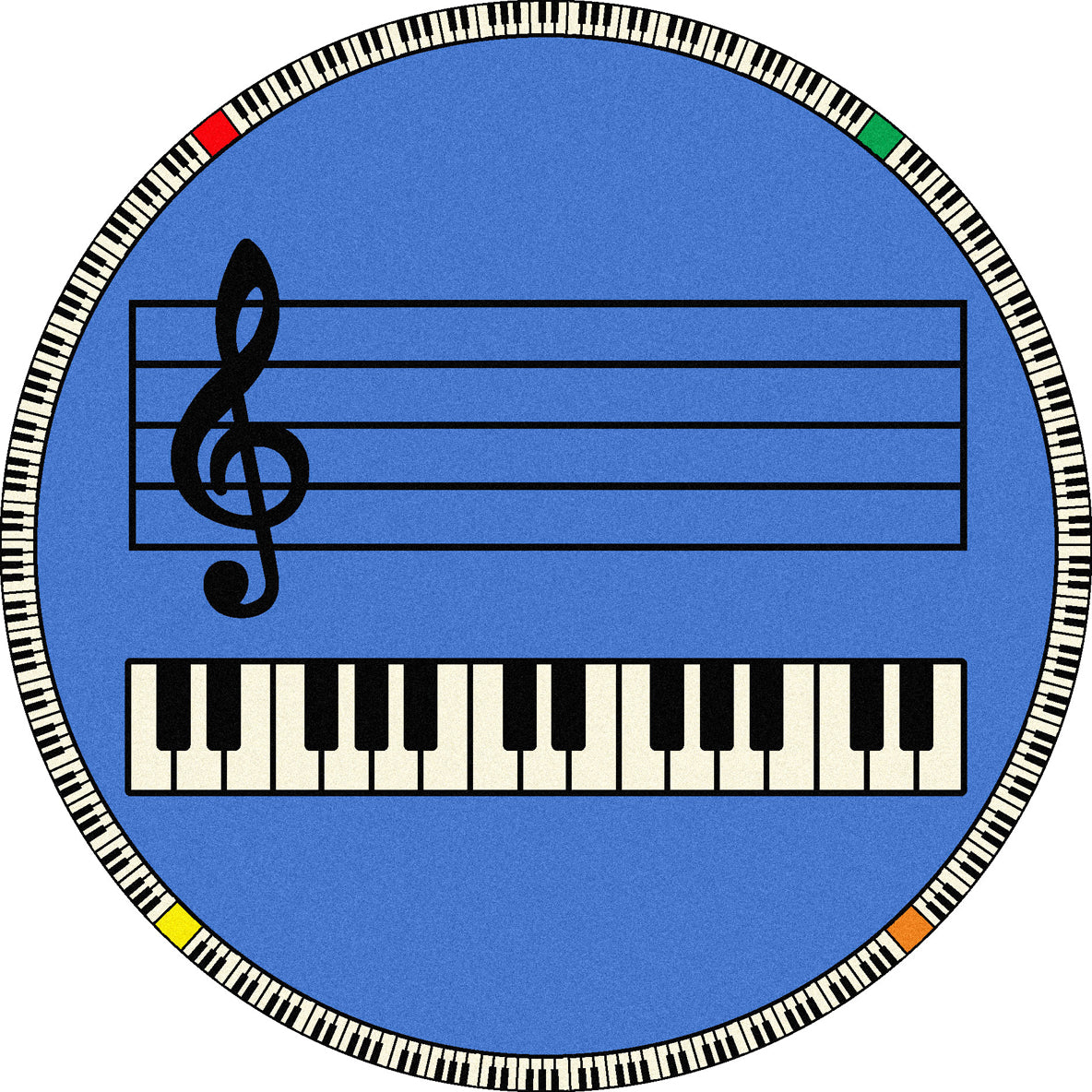 Play Along 7'7" Round area rug in color Blue w/ keys