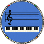 Play Along 13'2" Round area rug in color Blue w/ keys