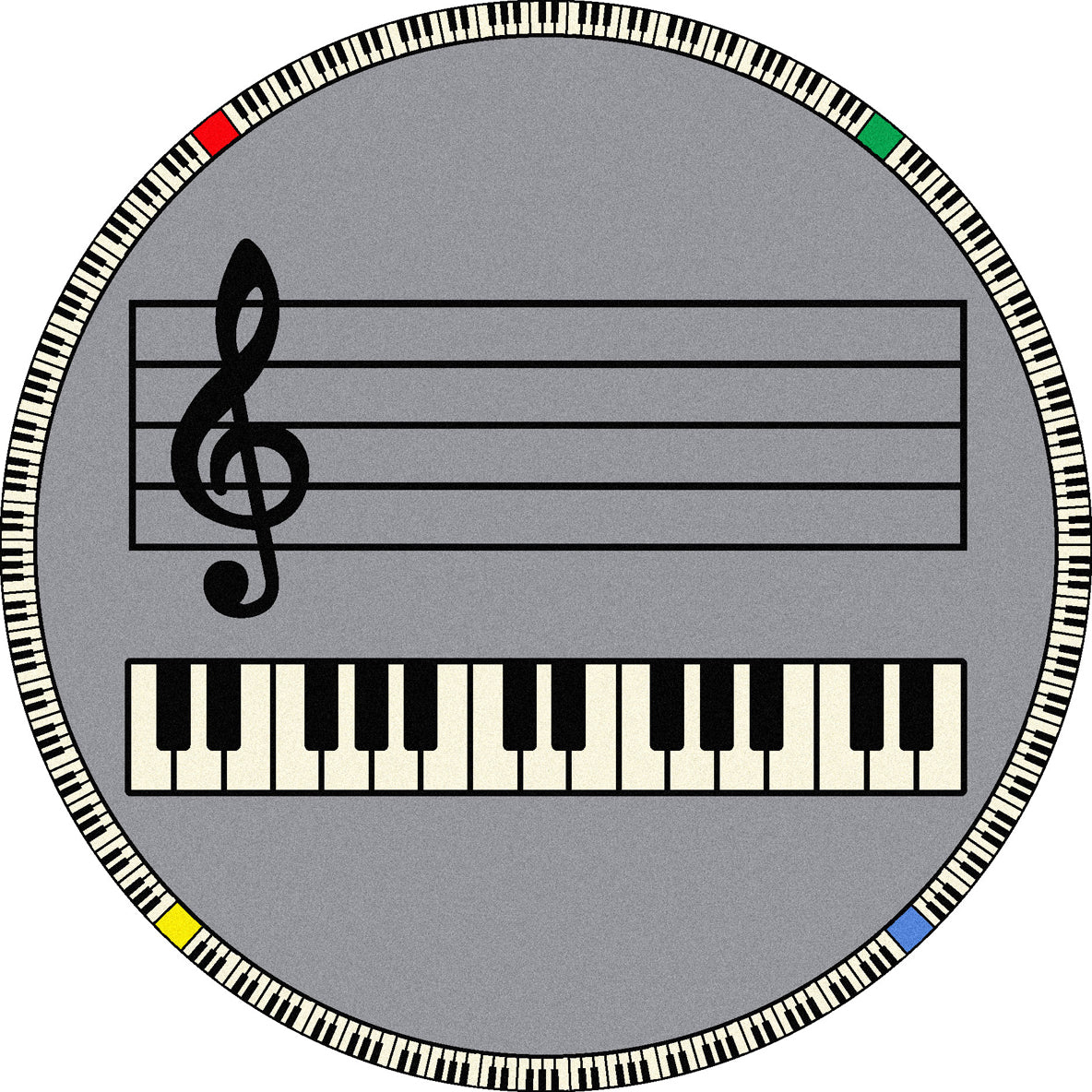 Play Along 13'2" Round area rug in color Gray w/ keys