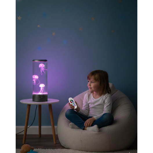 Round Jellyfish Lamp with Remote Control (15" H x 5" W x 5" L)