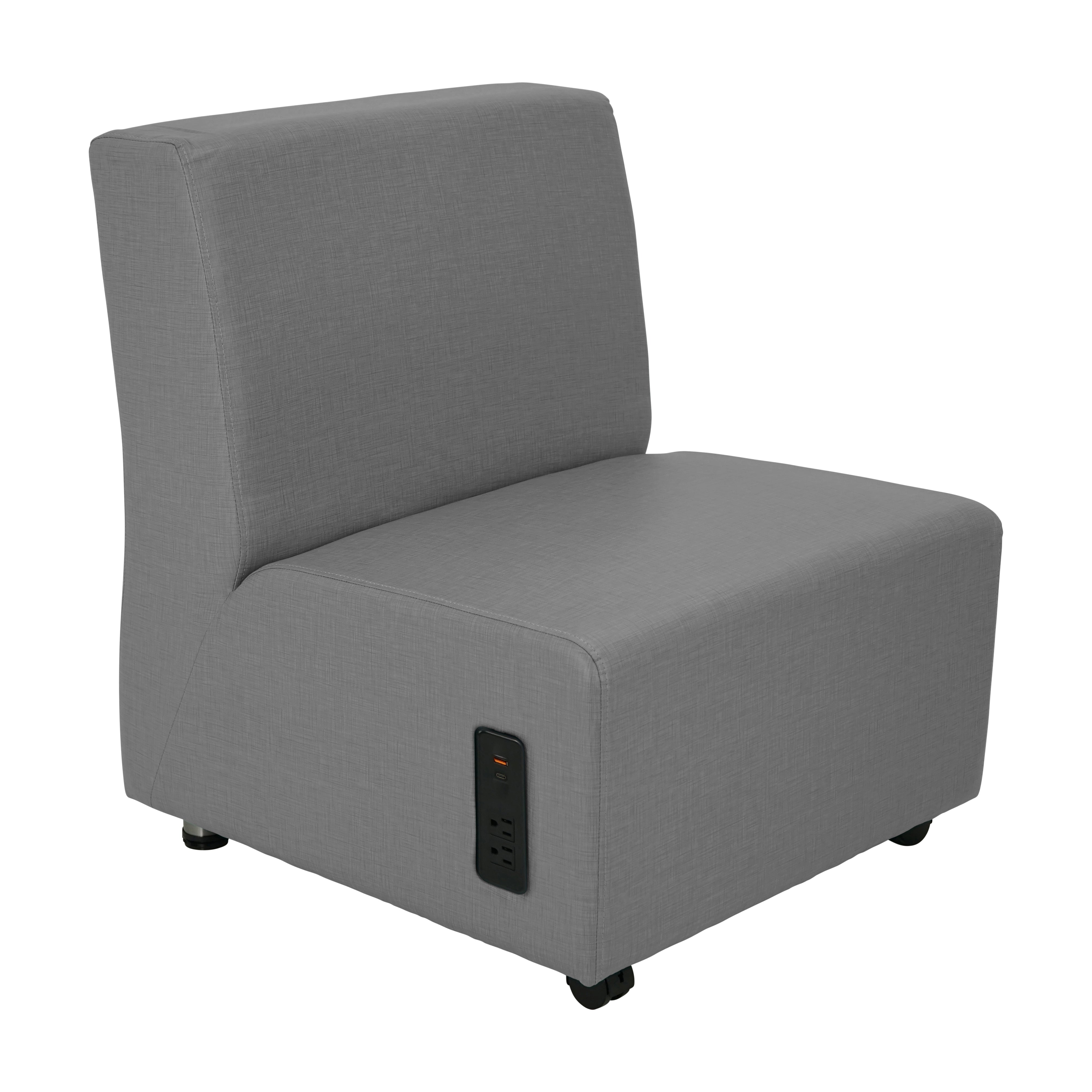 Pro Series Upholstered Armless Mobile Chair with Tech Panel - Slate Gray Crosshatch