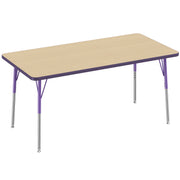 30" x 60" Rectangle T-Molding Activity Table with Adjustable Standard Swivel Glide Legs - Maple/Purple