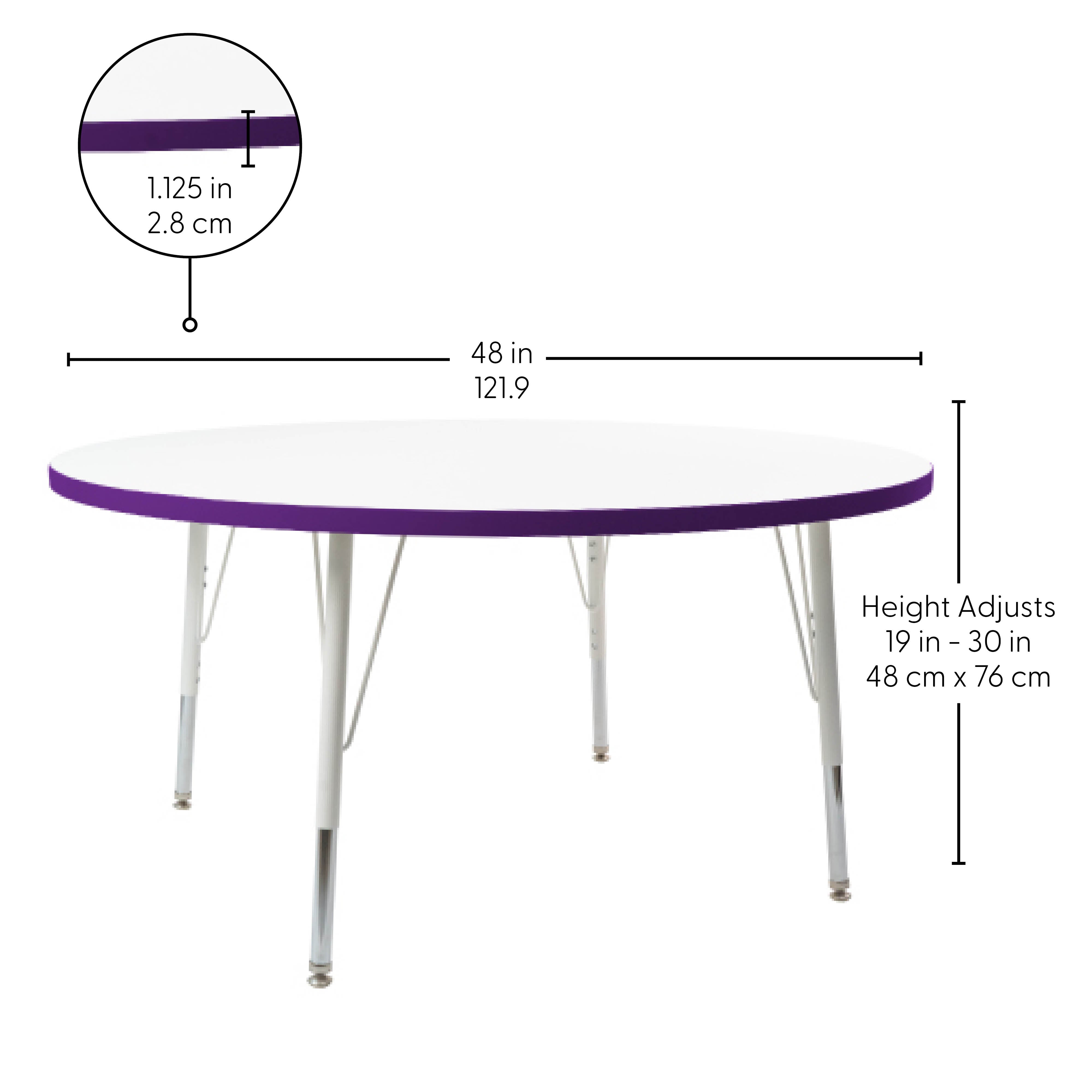 48" Round Thermofused Activity Table with Adjustable Standard Swivel Glide Legs - White/Eggplant/White