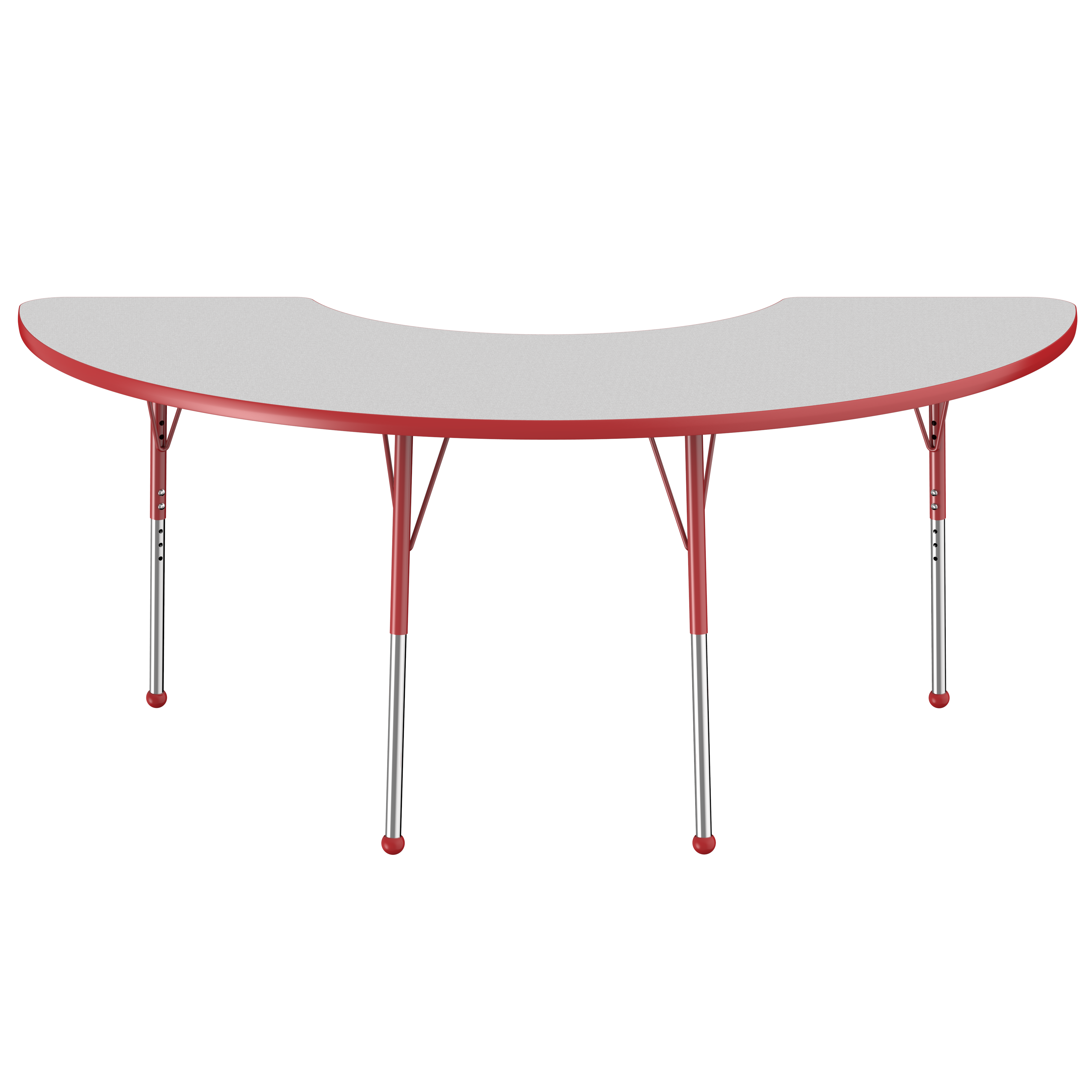36" x 72" Half Moon T-Molding Activity Table with Adjustable Standard Ball Glide Legs - Gray/Red