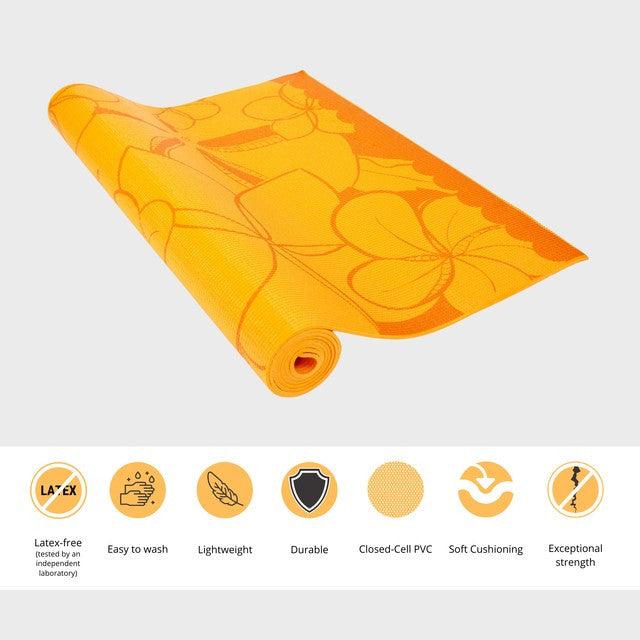 YOGI MAT™ Plumeria - Orange -  1/8"H x 24"W x 68"L