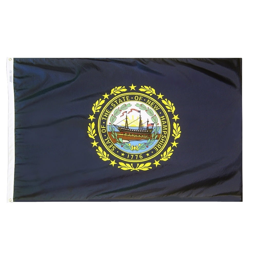 New Hampshire State Flag 5x8 ft. Nylon SolarGuard Nyl-Glo 100% Made in USA to Official State Design Specifications.