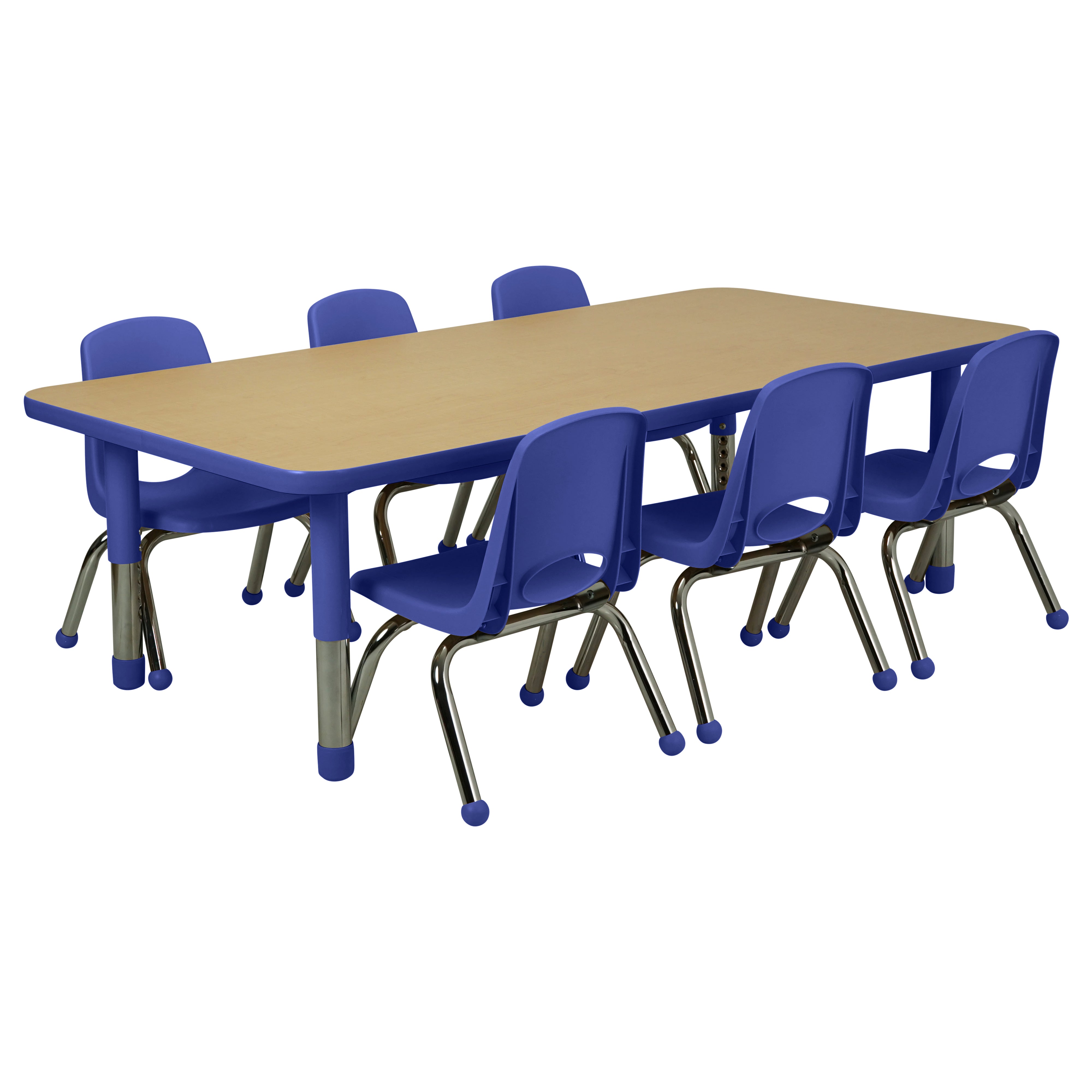 30" x 60" Rectangle T-Molding Activity Table with Adjustable Tiny Tot Legs - Maple/Blue