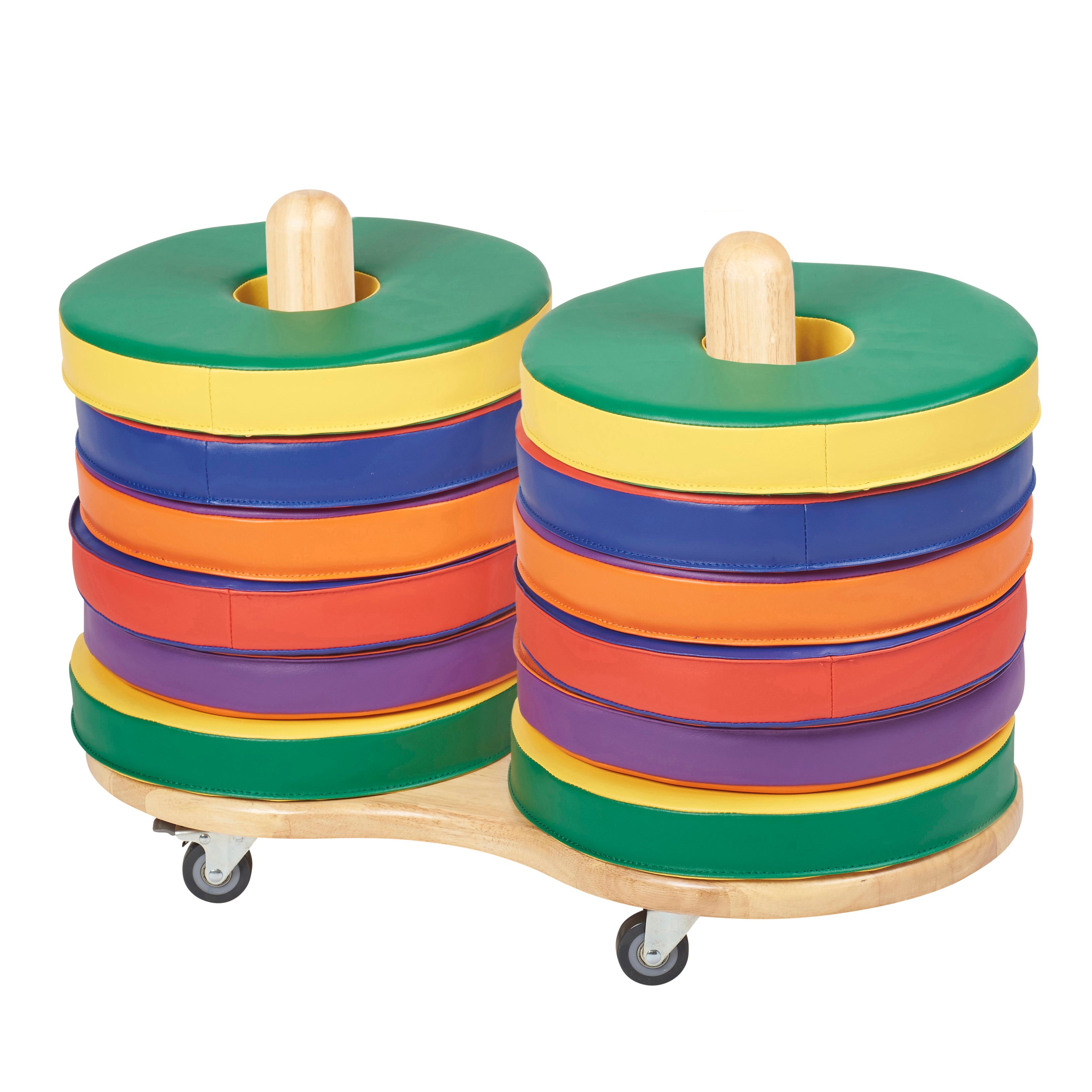 SoftScape Colorful Two-Tone Donut Cushions with Mobile Storage Rack, 12-Piece - Assorted