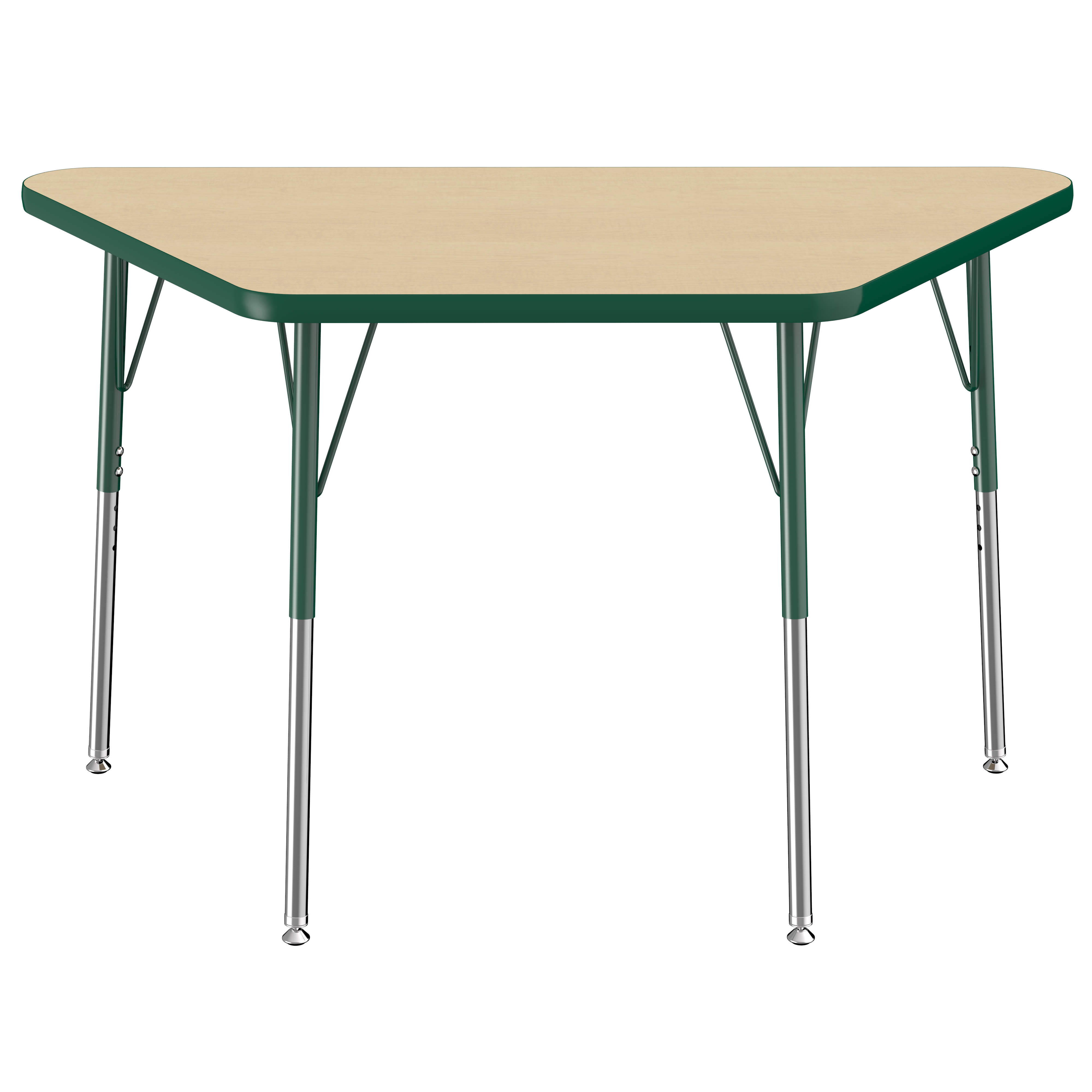 24" x 48" Trapezoid T-Molding Activity Table with Adjustable Standard Swivel Glide Legs - Maple/Green