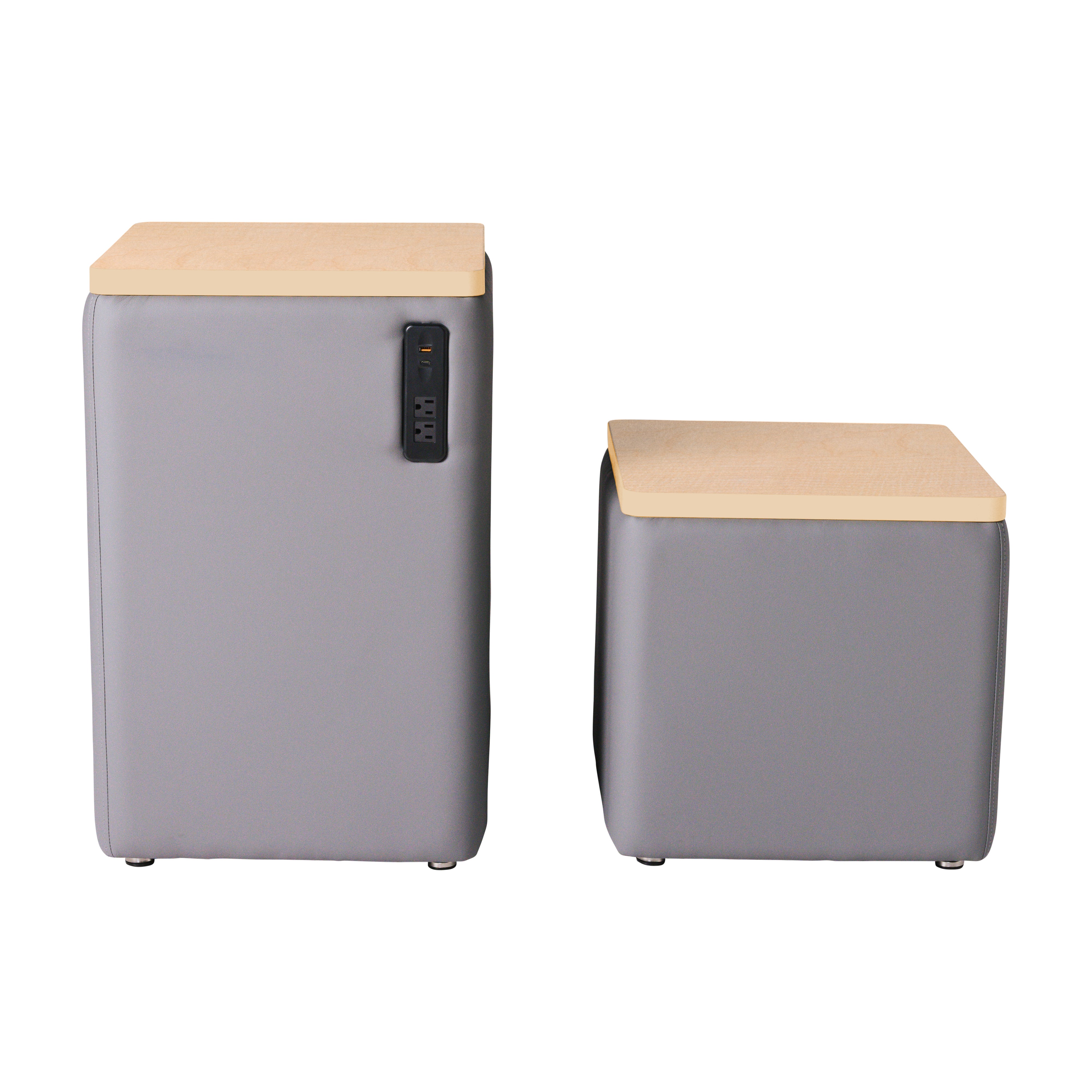 Pro Series Upholstered 18" x 18" Square Ottoman Table with Tech Panel 28" Height - Gray/Maple