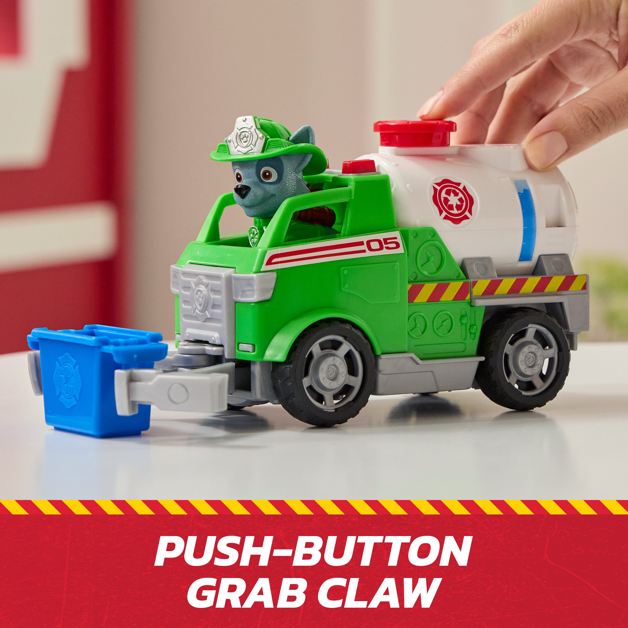 PAW Patrol Fire Rescue: Rocky Rescue Fire Tanker with Action Figure, Grab Claw and Toy Truck, Kids Toys for Boys & Girls Ages 3 and Up