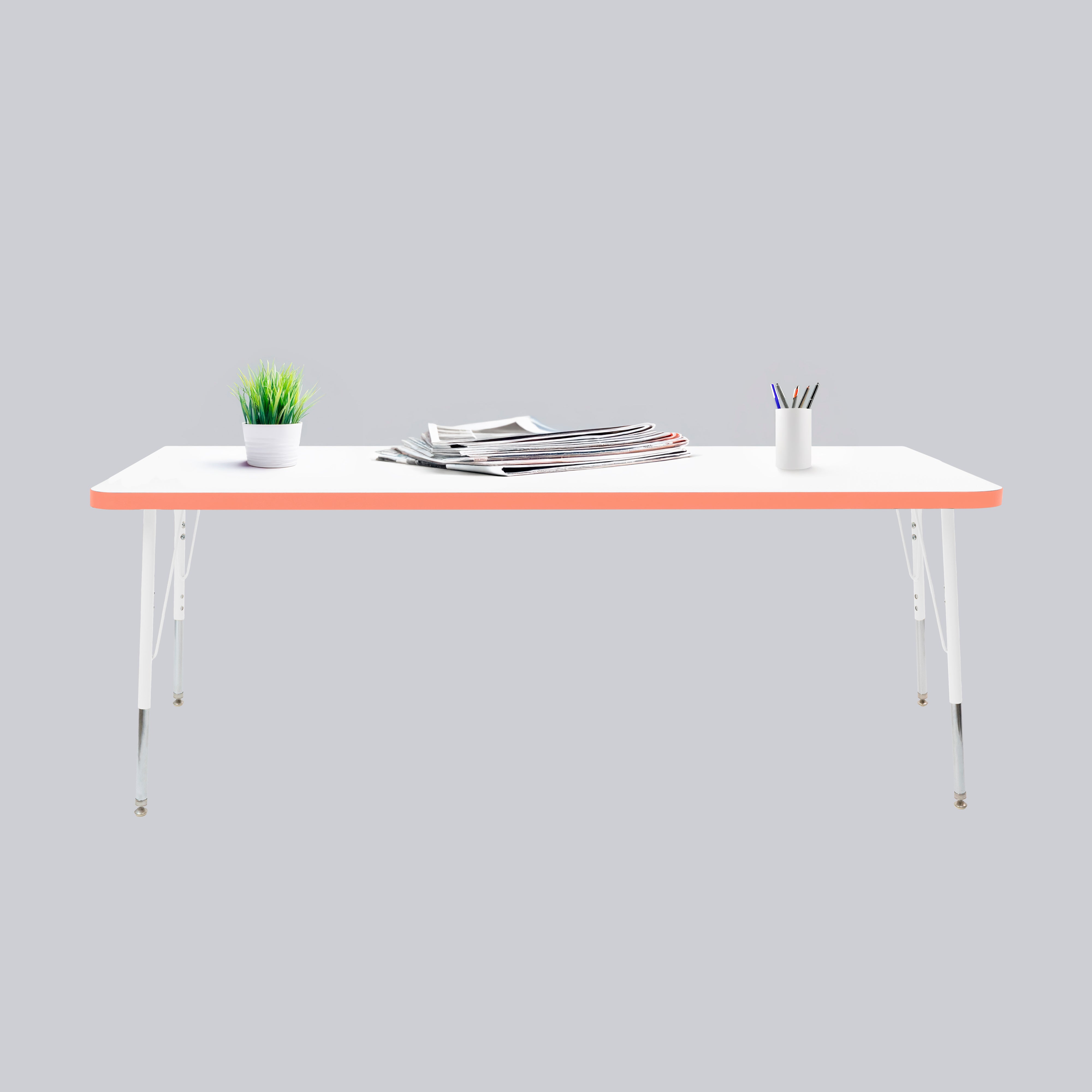 30" x 72" Rectangle Thermofused Activity Table with Adjustable Standard Swivel Glide Legs - White/Tangerine/White