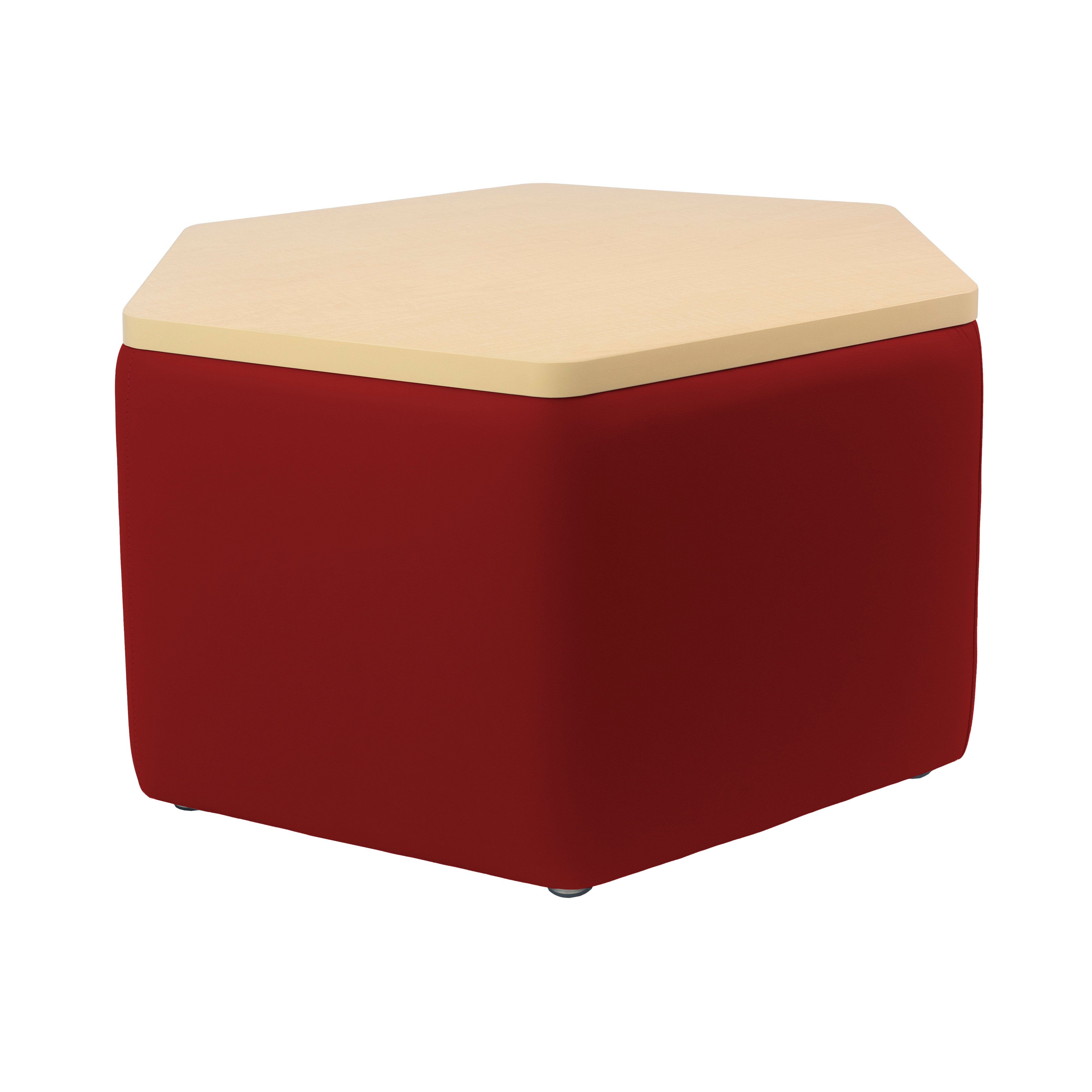 Pro Series Upholstered Hexagon Ottoman Table 18" Height - Crimson/Maple