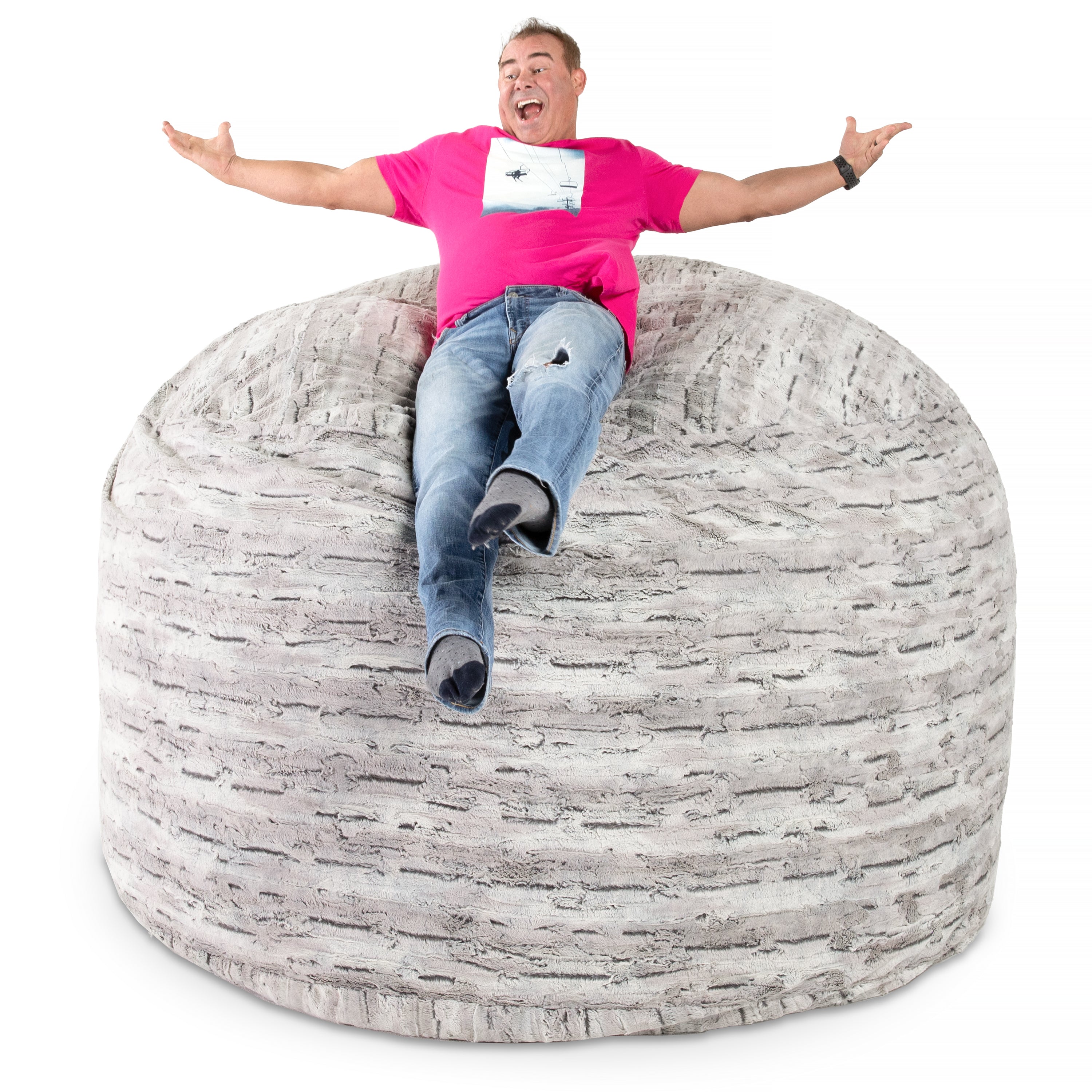 Jaxx Saxx 6 Foot Giant Bean Bag Chair- Luxe Faux Fur, Silver Fox