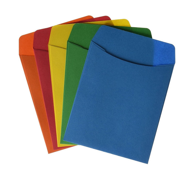 Bright Library Pockets 30/ 3 ea of primary colors: Red, Blue, Green, Yellow & Orange 3.5"x5"