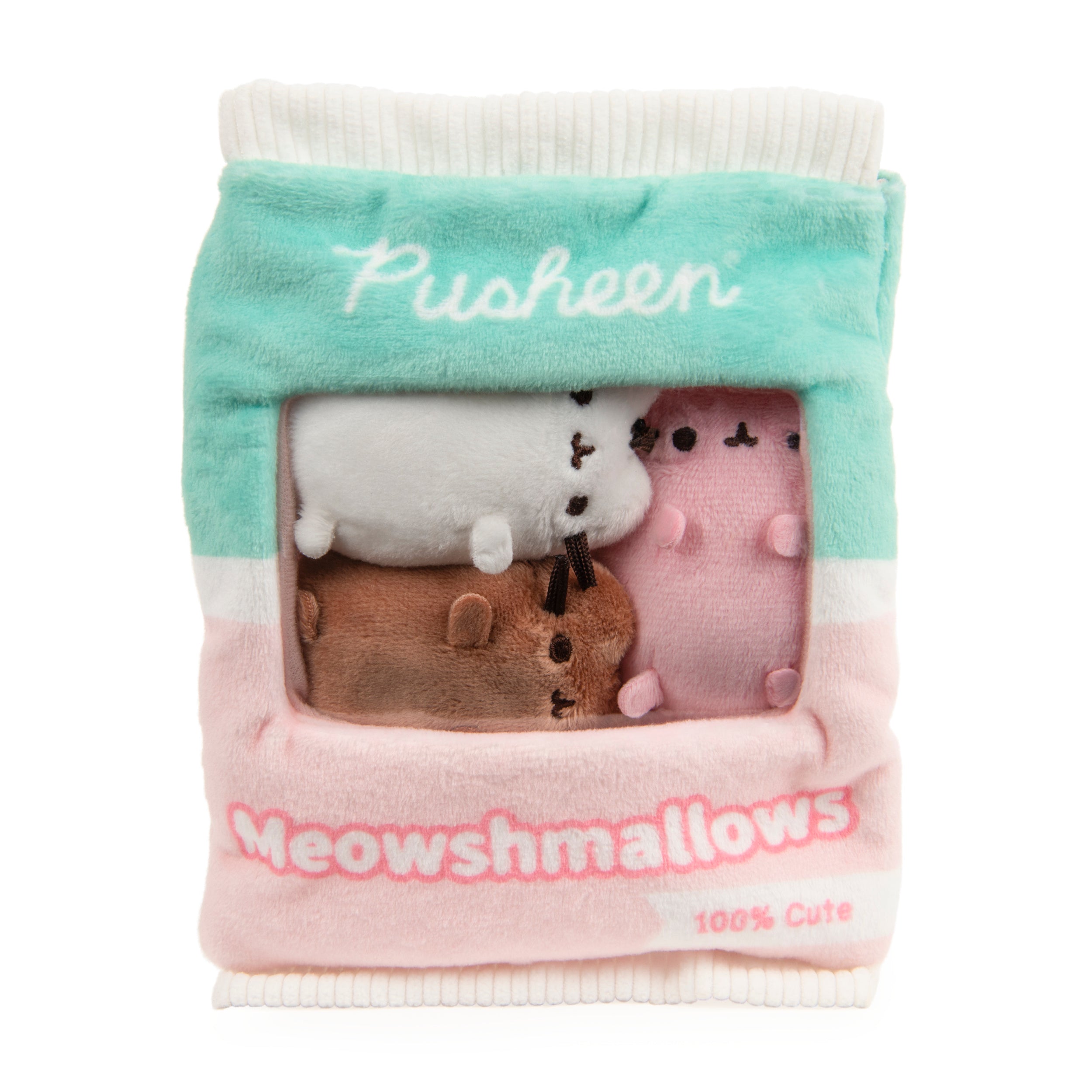GUND Pusheen Meowshmallows Bag of Treats with Removable Mini Plush, Stuffed Animals for Ages 8 and Up, Pink/Green, 7.5”