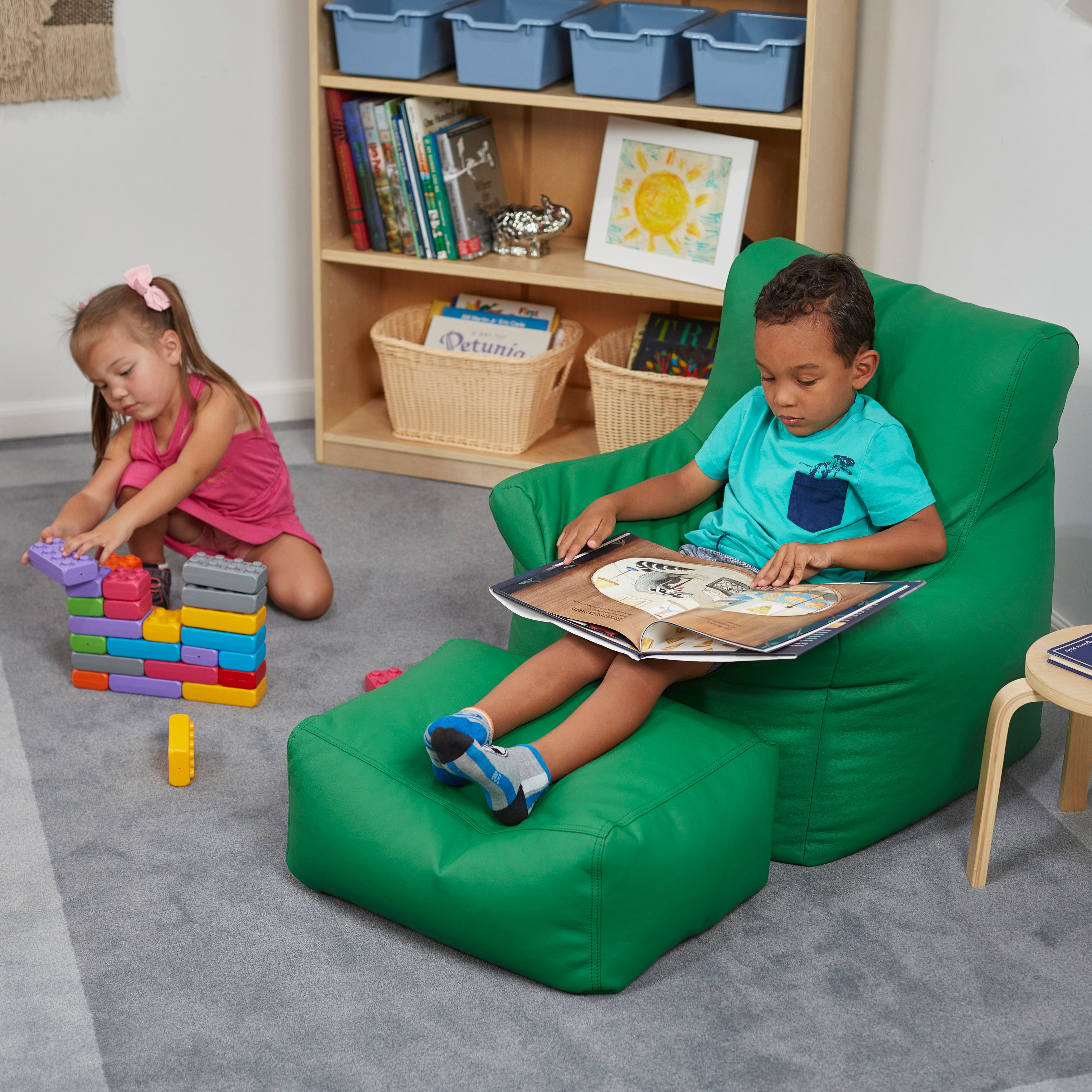SoftScape Bean Bag Chair and Ottoman - Green