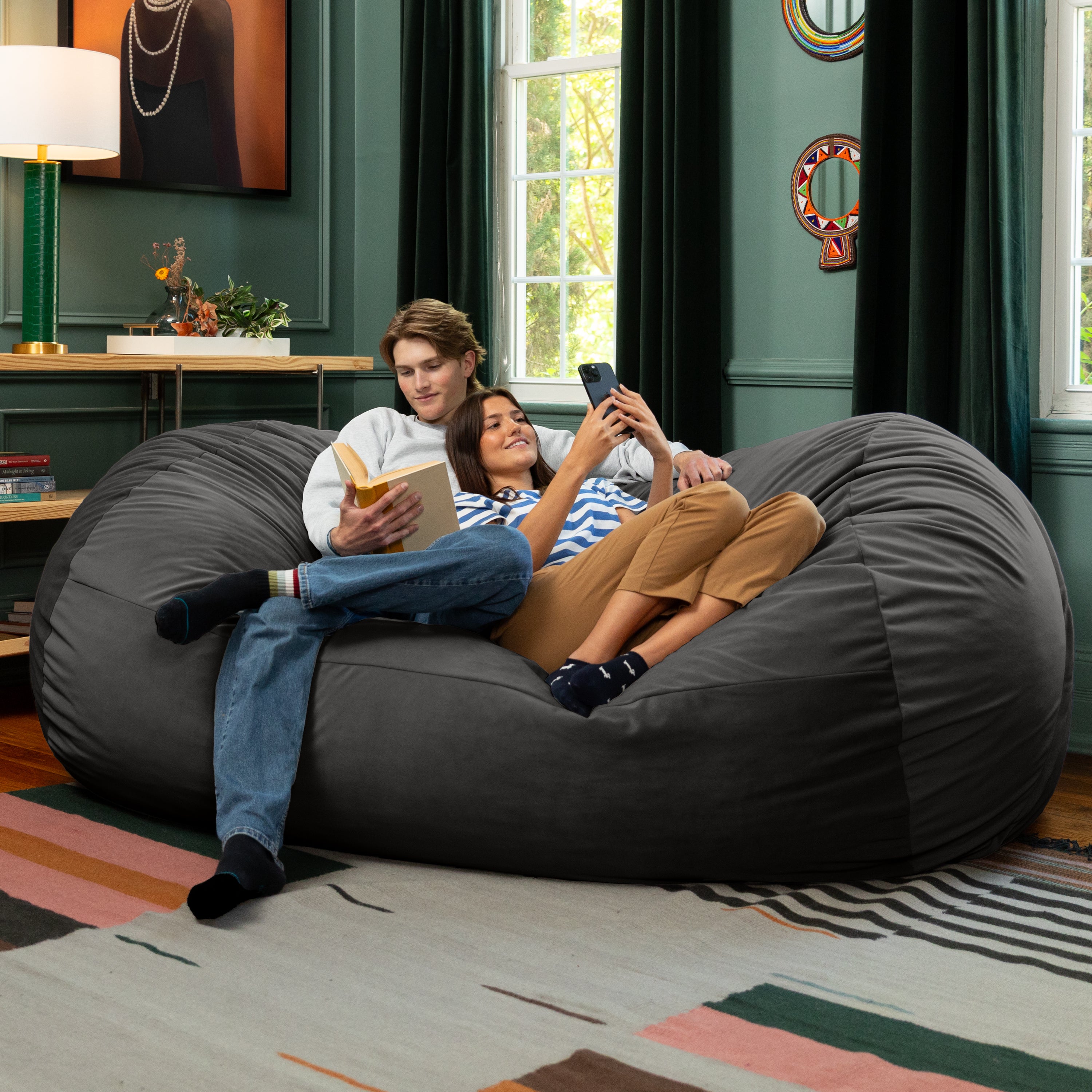 Jaxx Grand Lounger 7 Foot Bean Bag Sofa -Lush Velvet Black