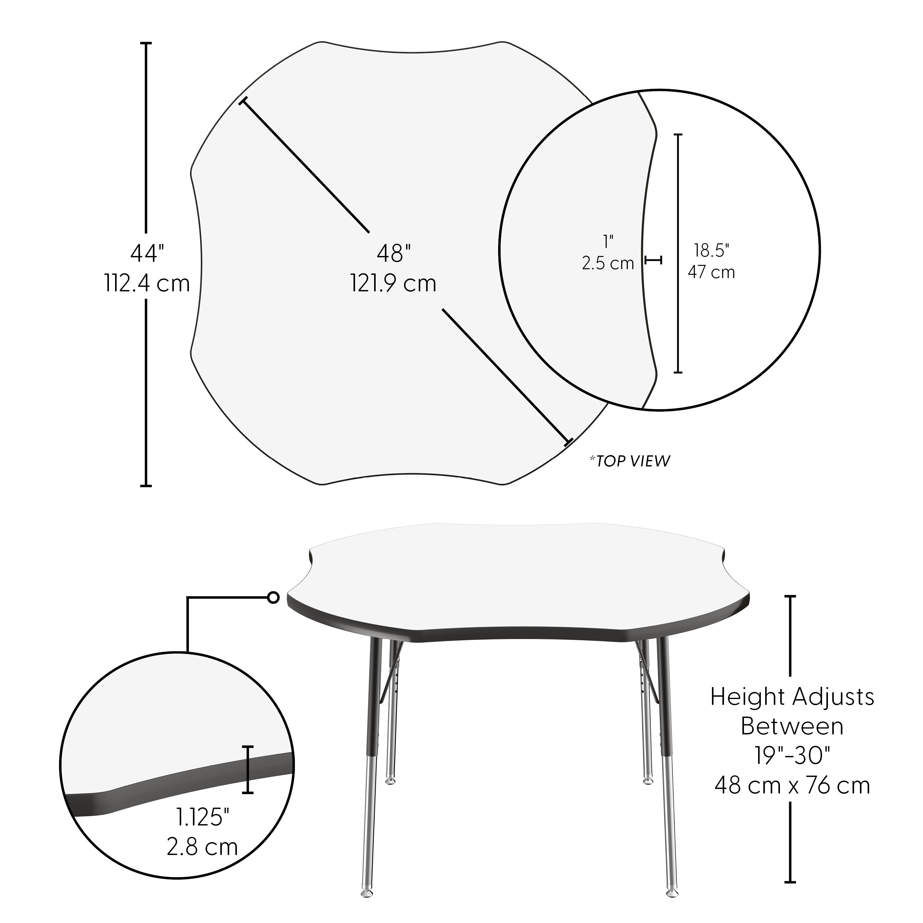 48" x 48" Clover Dry-Erase Activity Table with Adjustable Standard Swivel Glide Legs - Whiteboard/Black