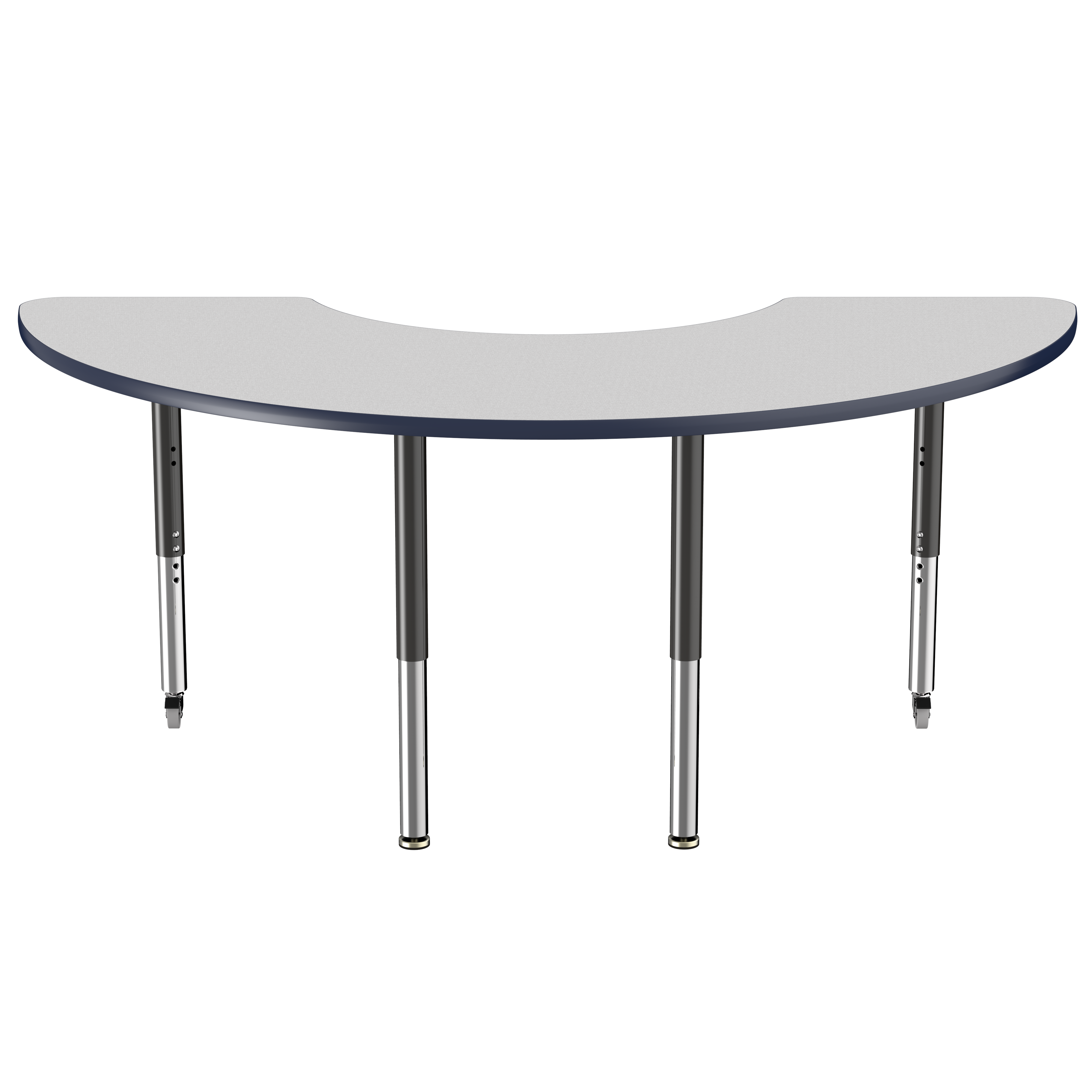 36" x 72" Half Moon T-Molding Activity Table with Adjustable Super Legs - Gray/Navy/Black