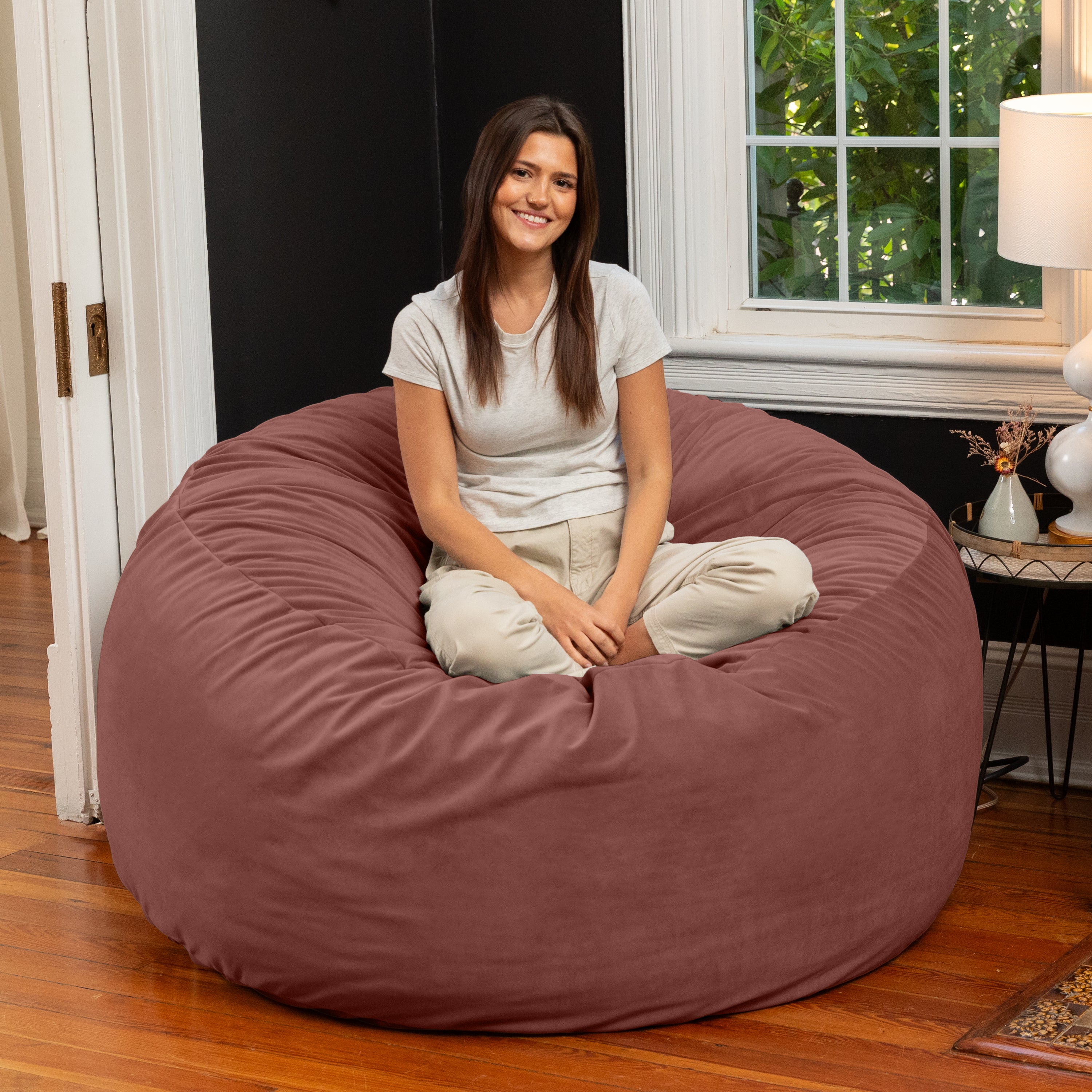 Jaxx 5 Foot Saxx - Large Round Bean Bag Chair for Adults - Lush Velvet Mauve