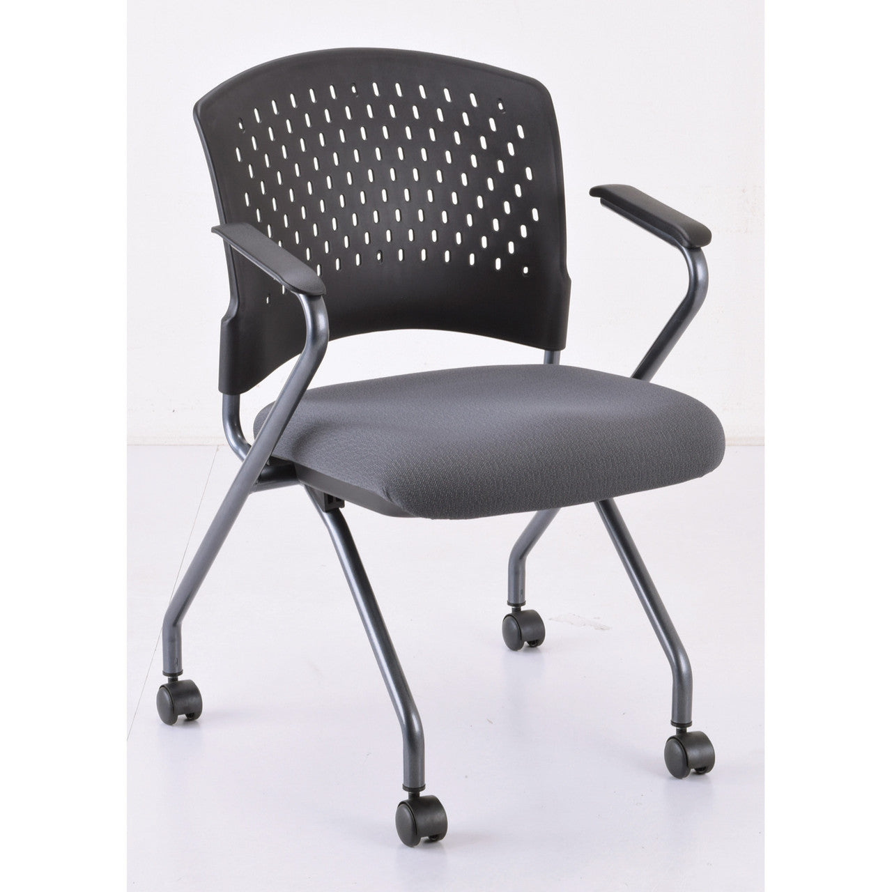 OfficeSource Perch Nesting Chair with Arms and Casters - Fabric - Light Gray Fabric