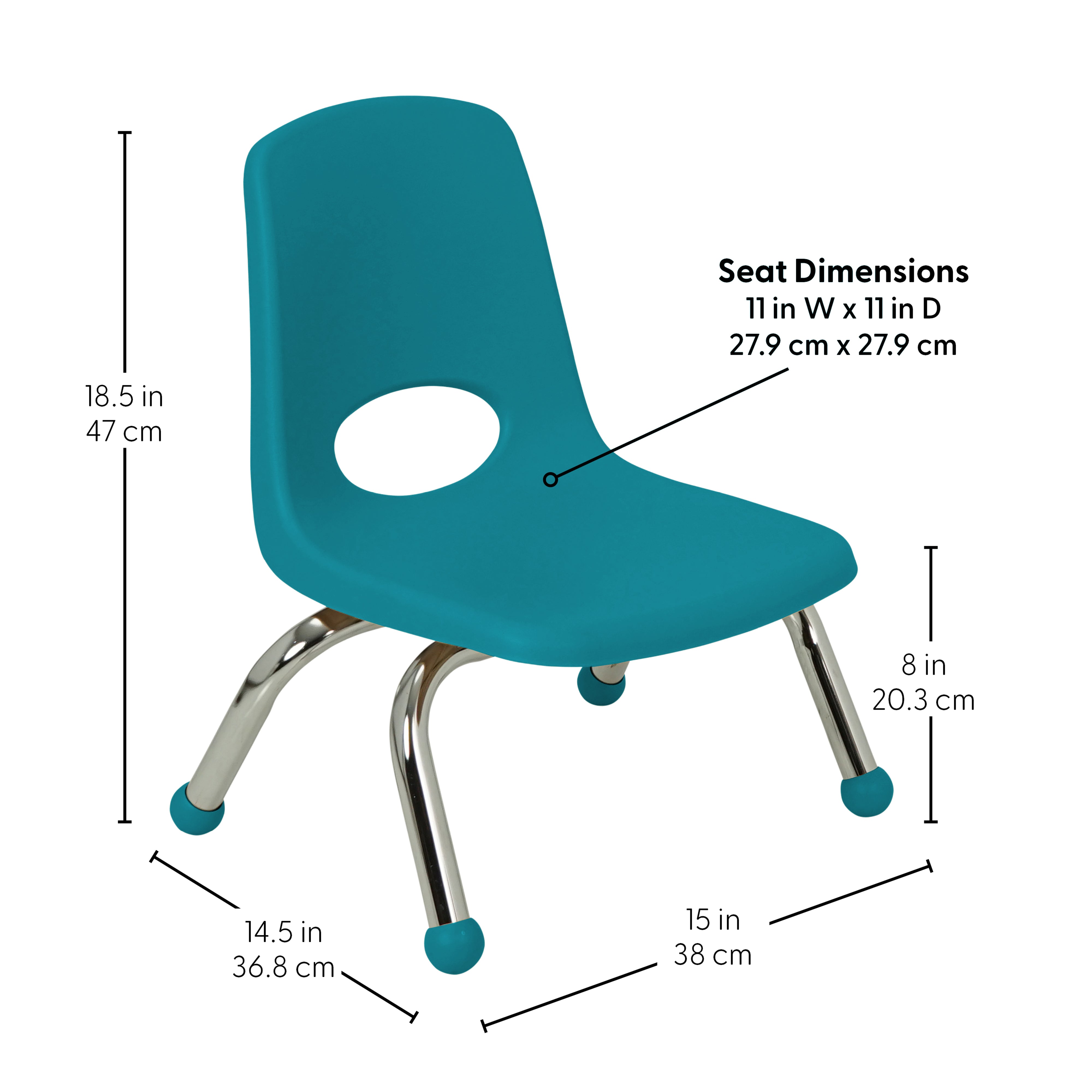 8" Stack Chair with Ball Glides, 6-Piece - Teal