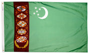 Turkmenistan Flag 3x5 ft. Nylon SolarGuard Nyl-Glo 100% Made in USA to Official United Nations Design Specifications.