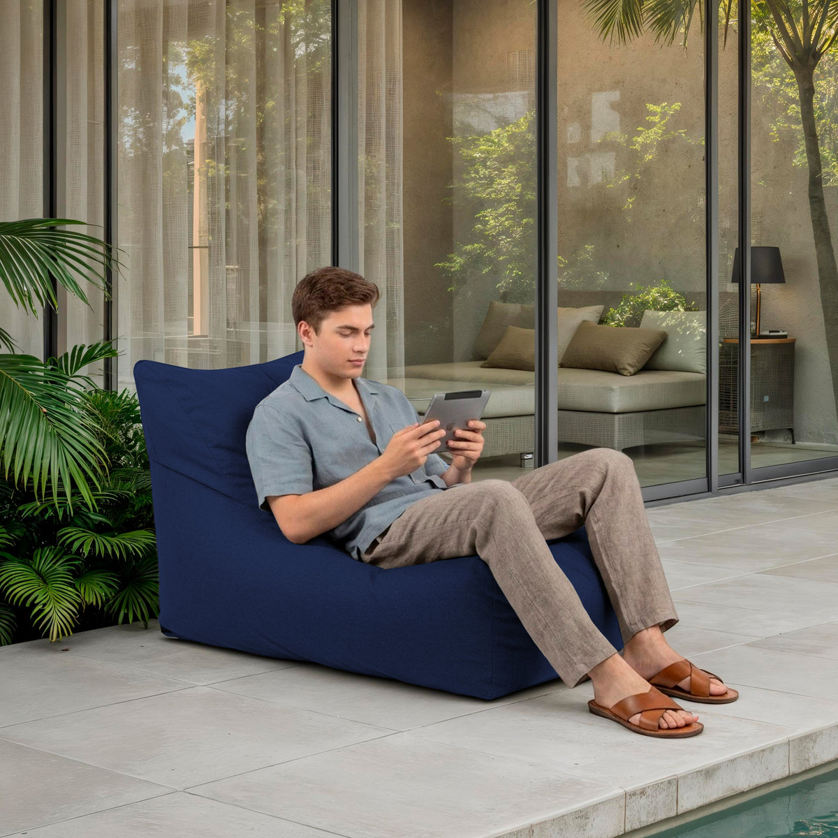 Oudoor Bean Bag Lounger with Sunbrella - Canvas Navy