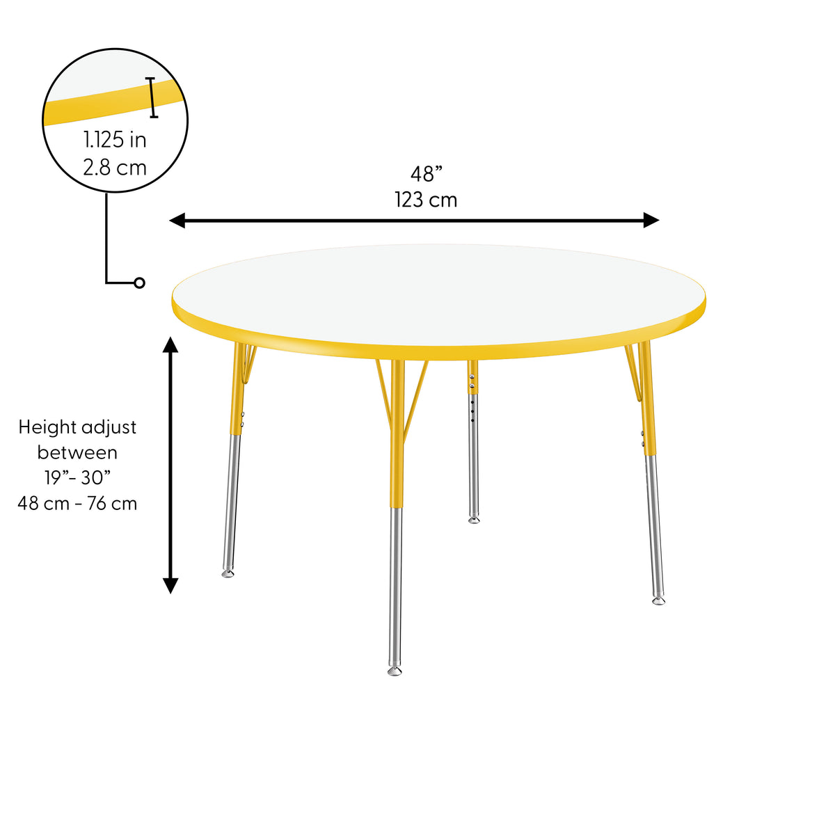 48" Round Dry-Erase Activity Table with Adjustable Standard Swivel Glide Legs - Whiteboard/Yellow