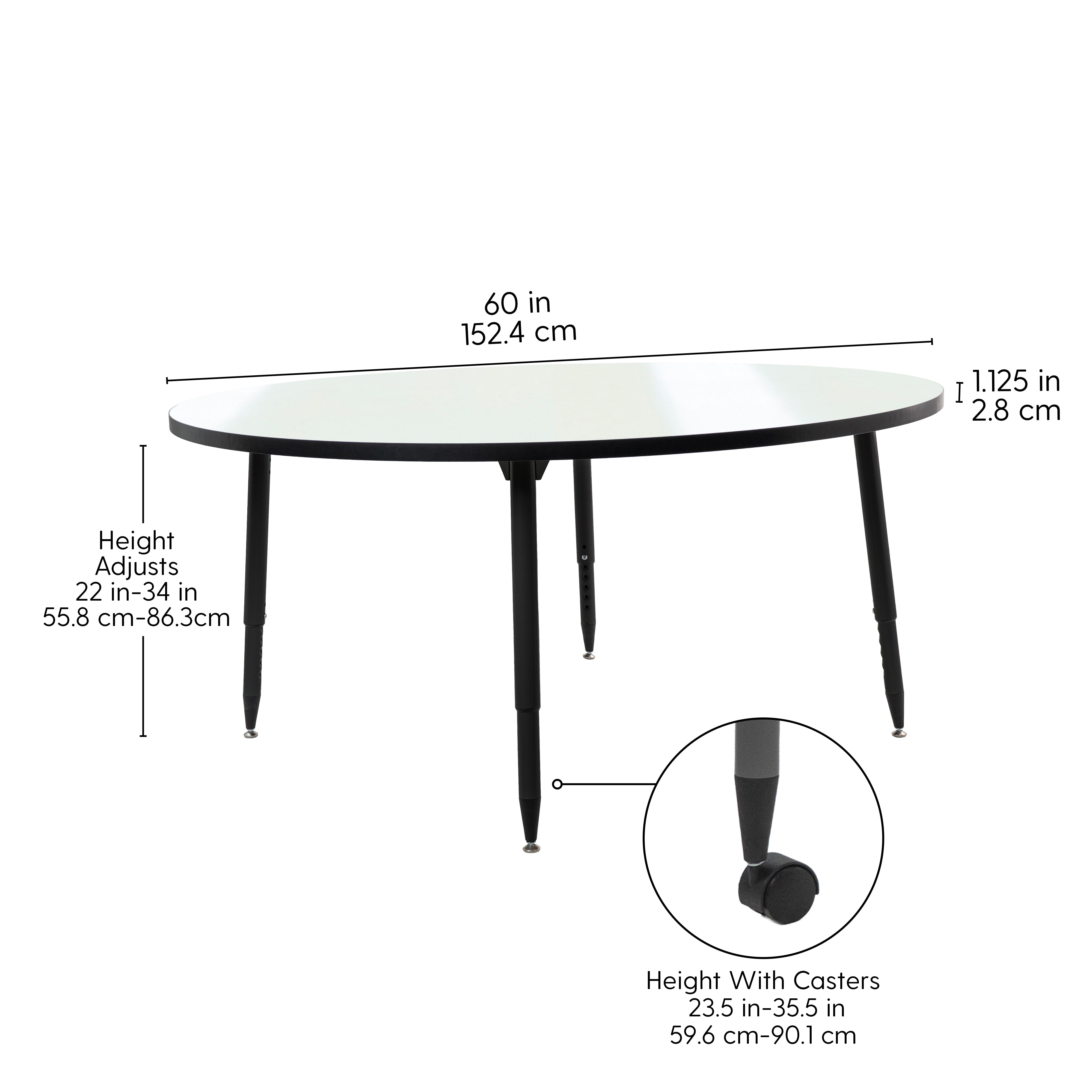 Adapte 60" Round Dry-Erase Activity Table with Adjustable Tapered Legs - Whiteboard/Black