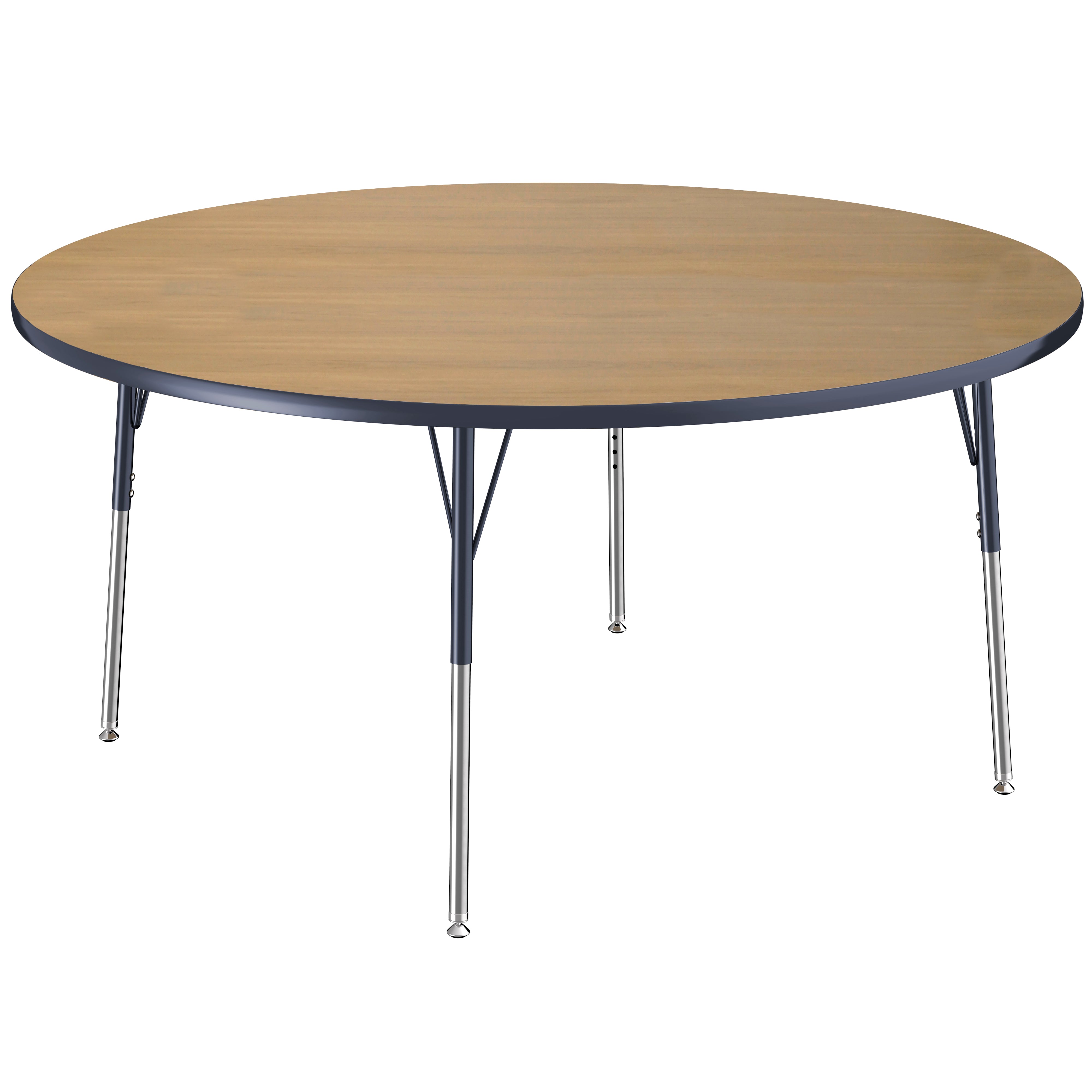 60" Round T-Molding Activity Table with Adjustable Standard Swivel Glide Legs - Pasadena Oak/Navy