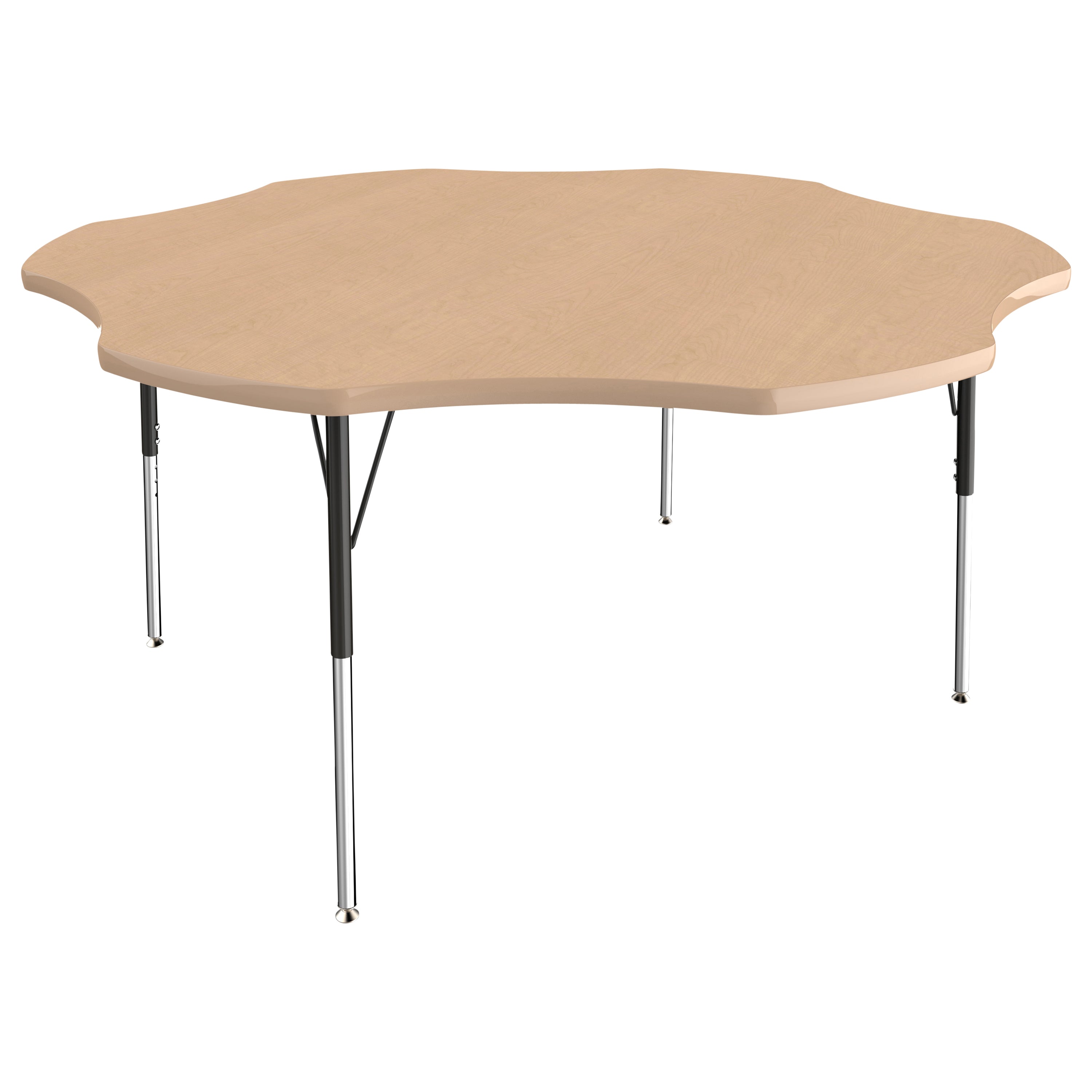 60" x 60" Flower T-Molding Activity Table with Adjustable Standard Swivel Glide Legs - Maple/Maple/Black